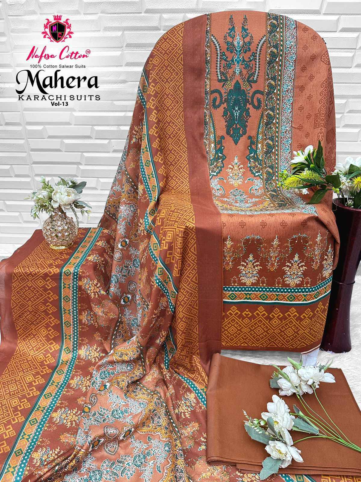 Nafisa Cotton Mahera Karachi Suits Vol 13 Cotton Dress Material Wholesale Price ( 6 pcs Catalogue )