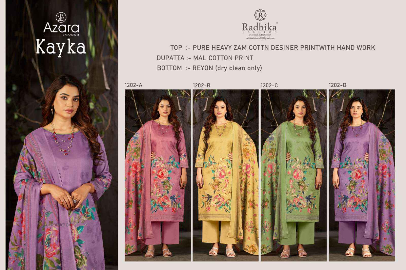 Radhika Azara Kayka 1202 Designer Print Fancy Cotton Salwar Kameez Wholesale Rate ( 4 Pcs Catalog )