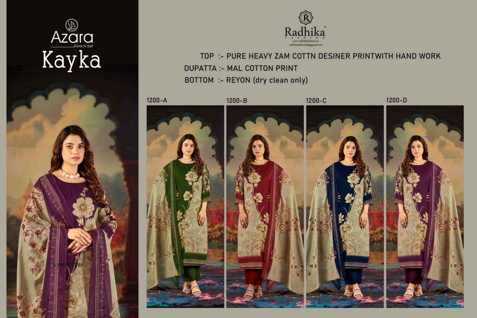 Radhika Fashion Azara Kayka Jam Cotton Dress Material Wholesale Price ( 4 pcs Catalogue )