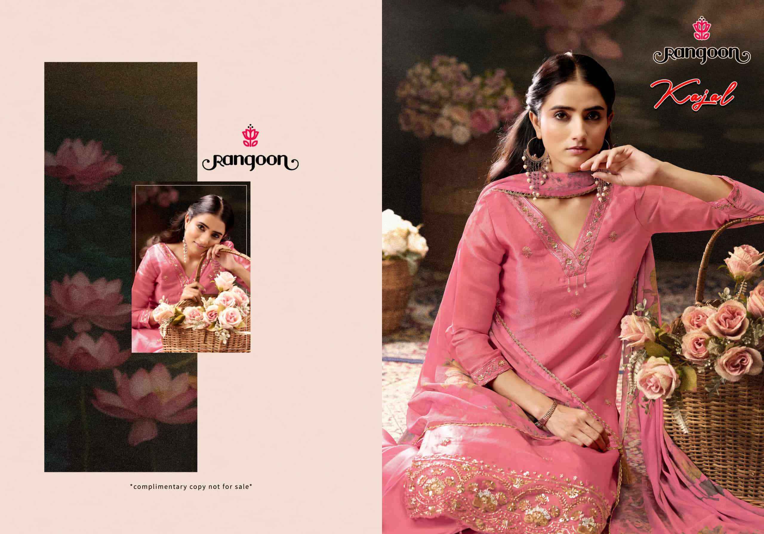 Rangoon Kajal Fancy 3 Piece Diver Palazzo Suit Wholesale Rate ( 4 Pcs Catalog )