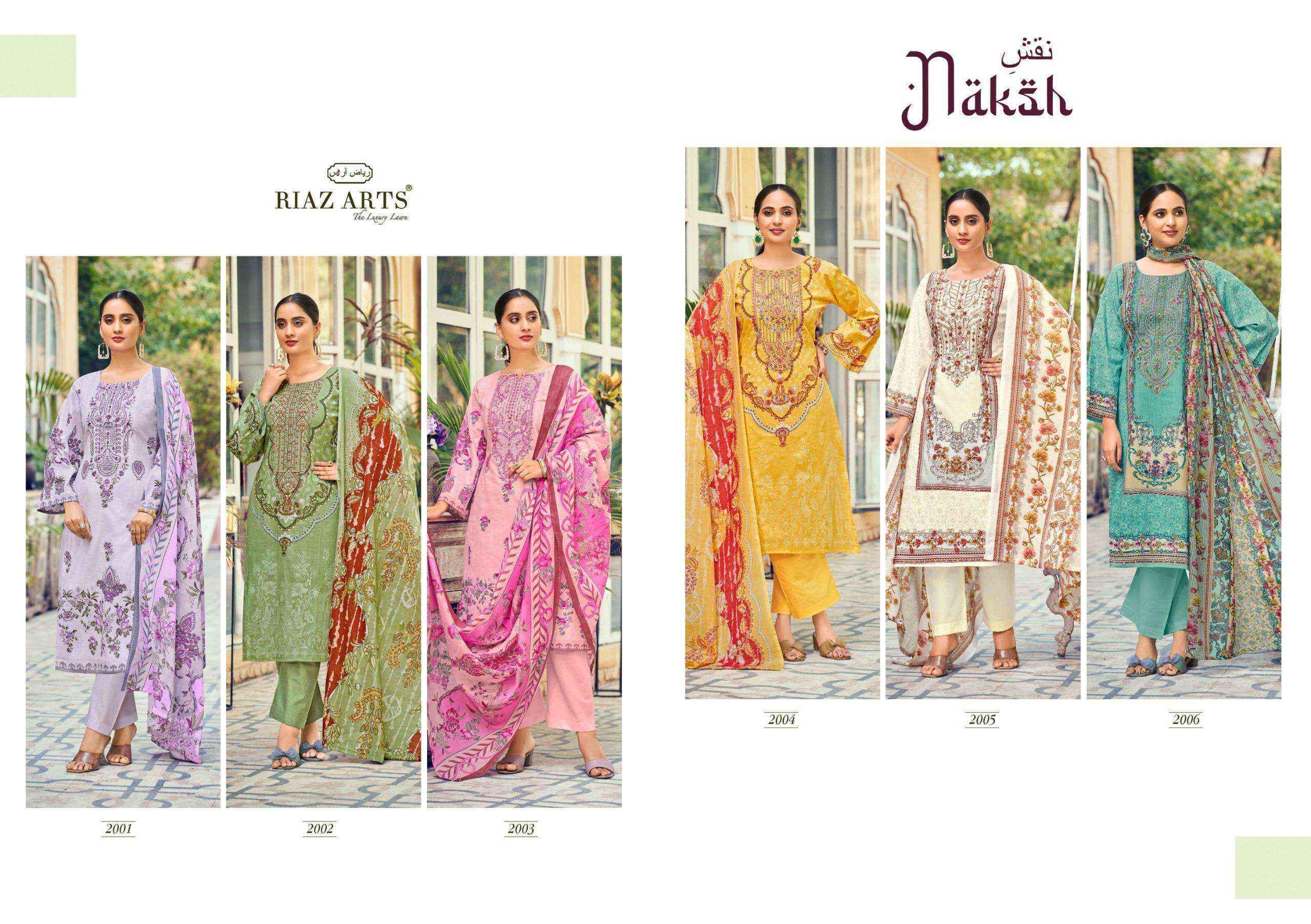 Riaz Arts Naksh Lawn Cotton Salwar Kameez Wholesale Rate ( 6 Pcs Catalog )