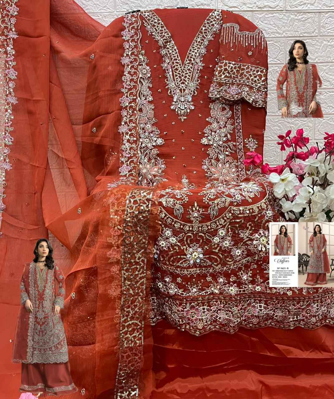 Shree Fabs D No SF 5621 Chiffon Salwar Kameez Wholesale Rate ( 4 Pcs Catalog )