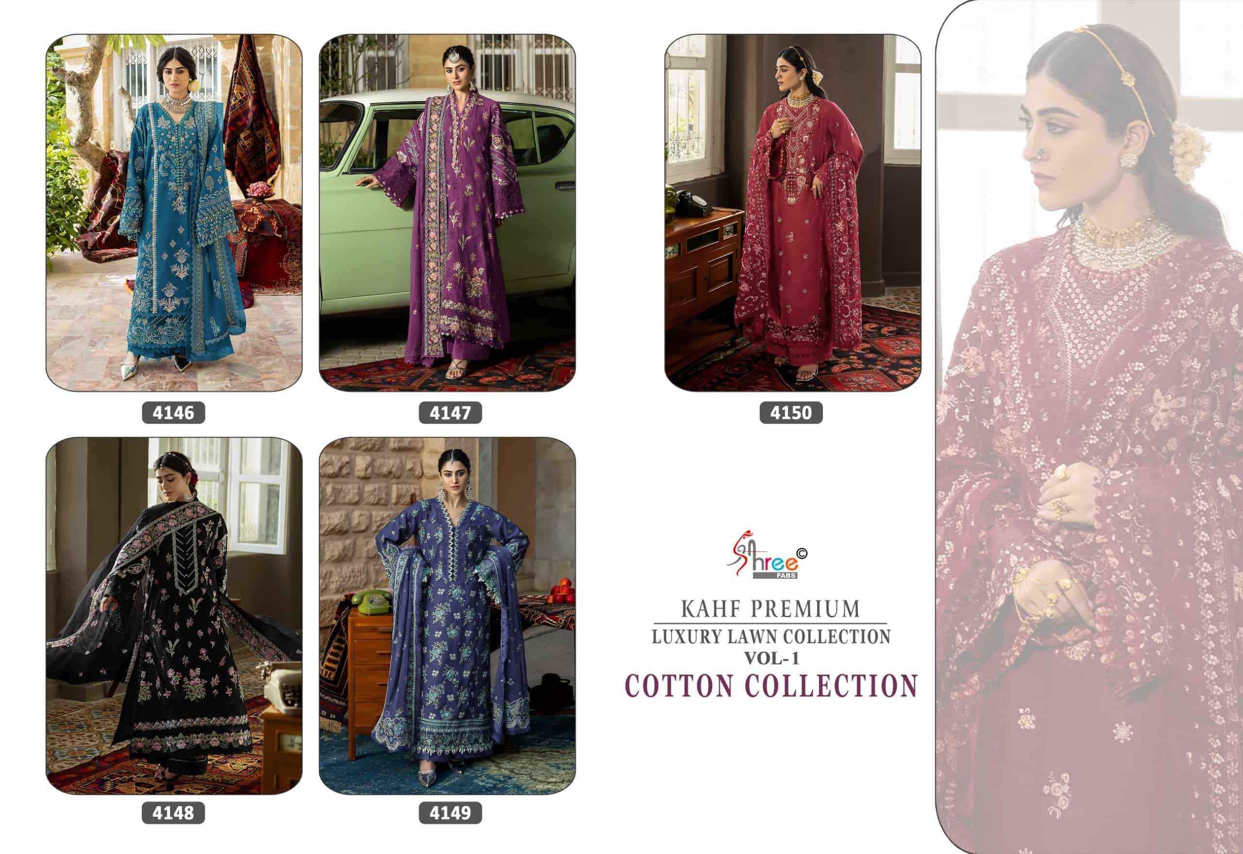 Shree Fabs Kahf Premium Luxury Lawn Collection Vol 1 Cotton Collection Pakistani Suit Wholesale Rate ( 5 Pcs Catalog )