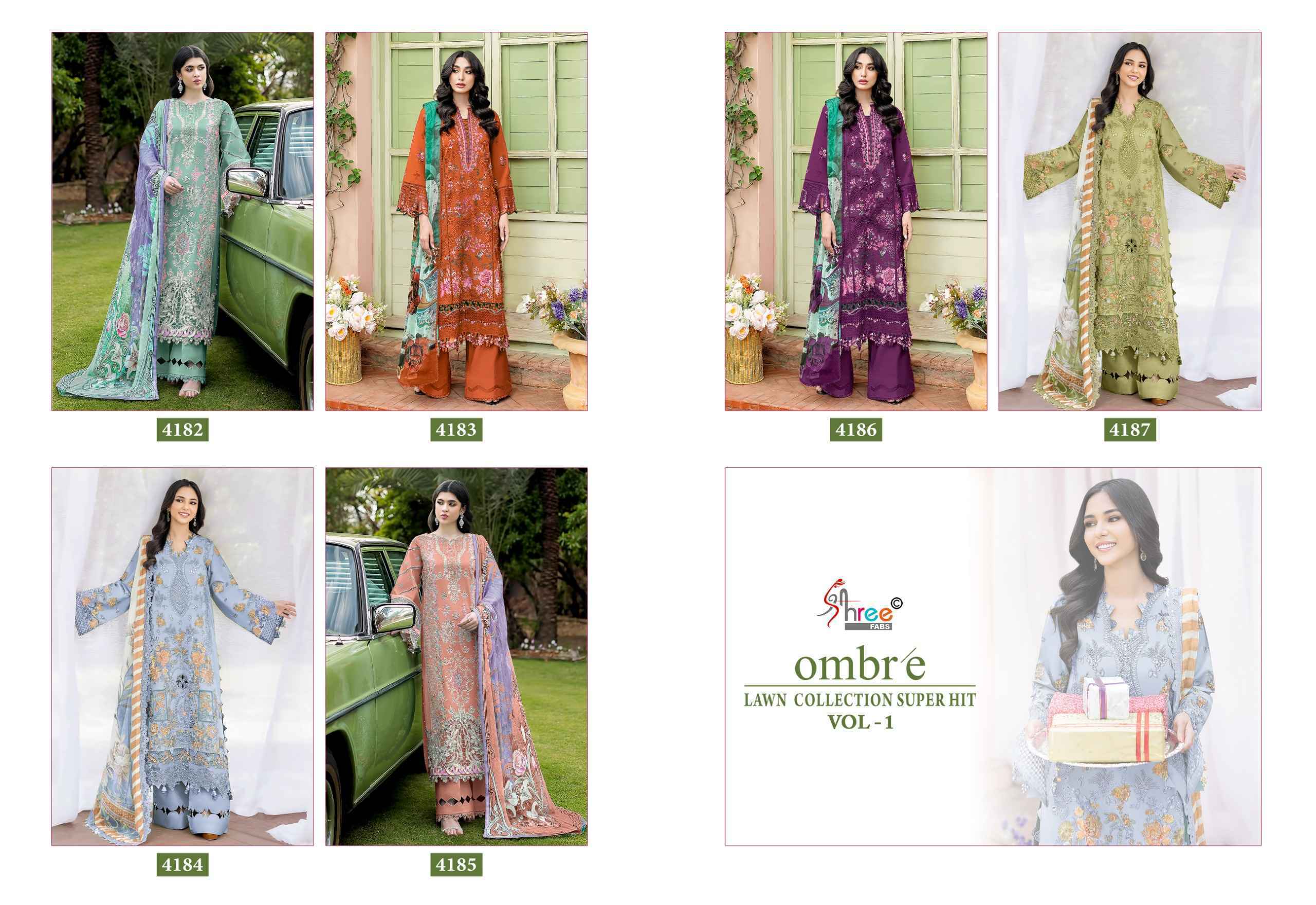 Shree Fabs Ombre Lawn Collection Super Hit Vol 1 Cotton Salwar Kameez Wholesale Rate ( 6 Pcs Catalog )