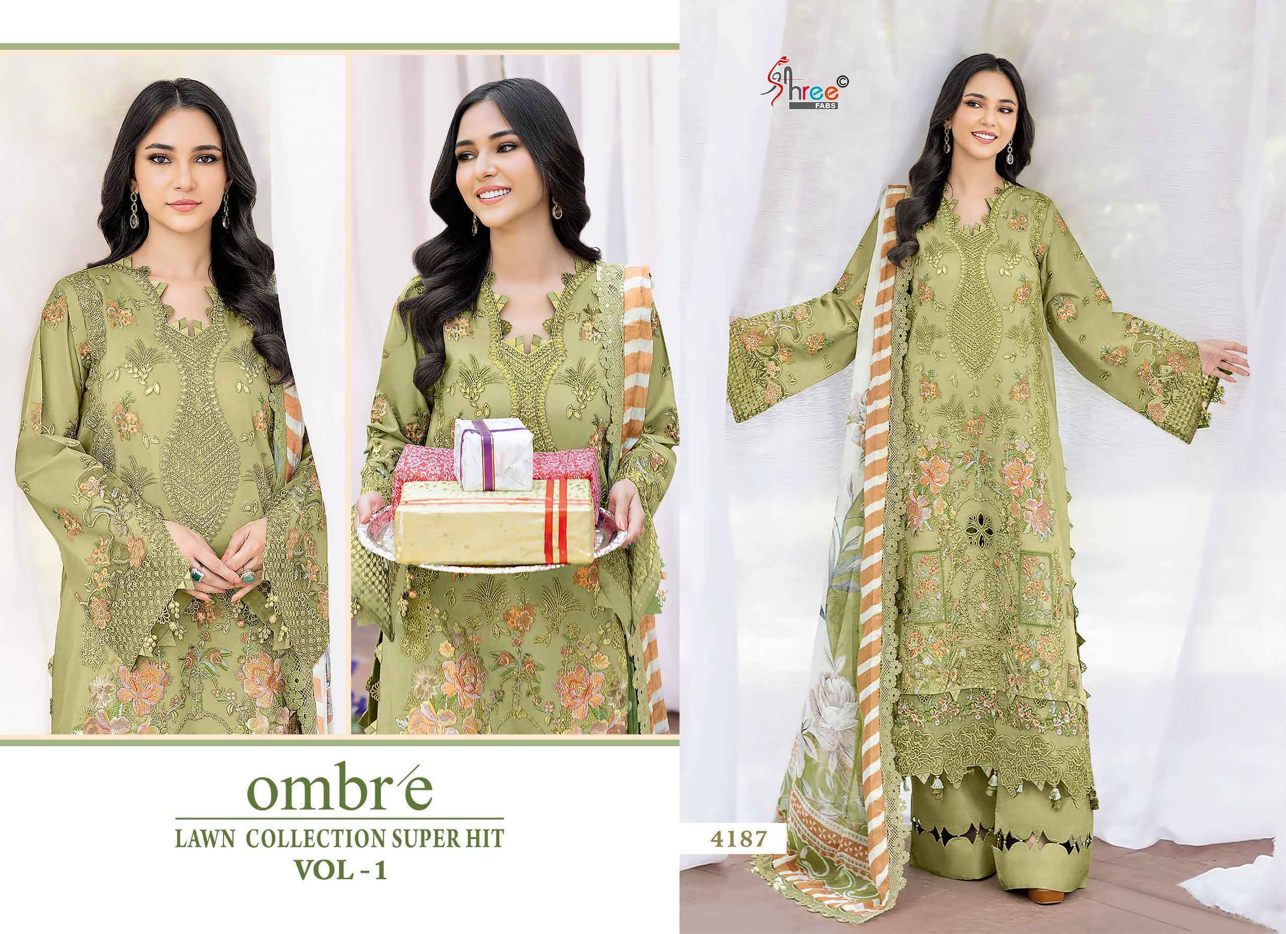 Shree Fabs Ombre Lawn Collection Super Hit Vol 1 Cotton Salwar Kameez Wholesale Rate ( 6 Pcs Catalog )