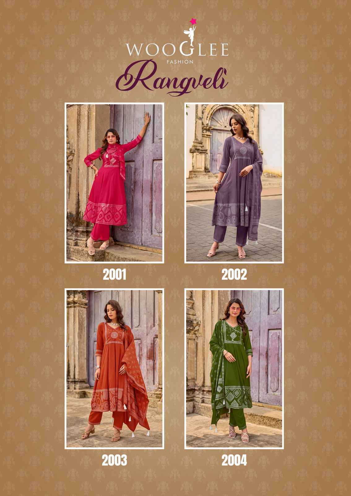 Wooglee Rangveli Rayon Kurti Combo Set Wholesale Rate ( 4 Pcs Catalog )