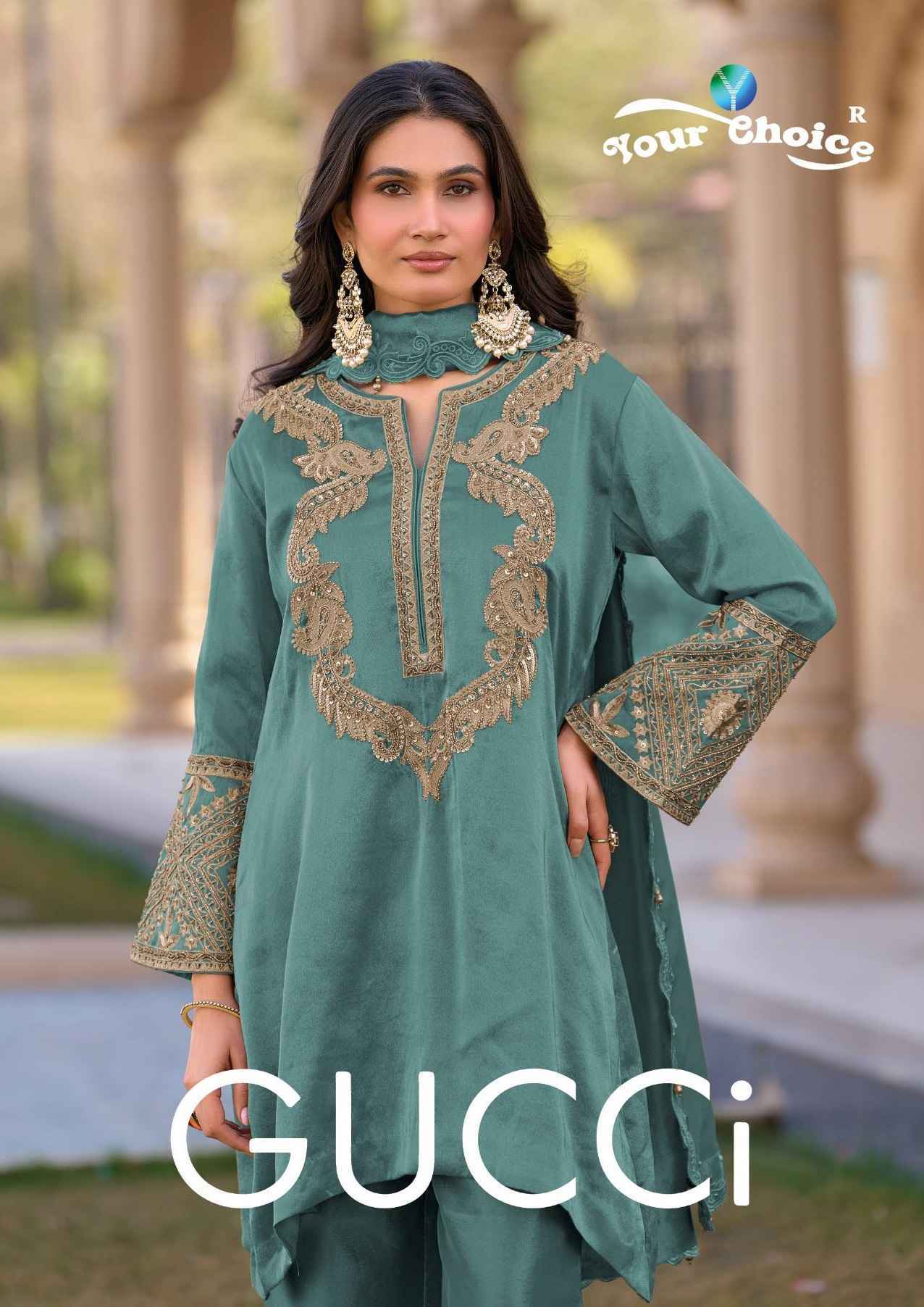 Your Choice Gucci Readymade Hiraniya Silk Dress Wholesale Rate ( 4 Pcs Catalog )