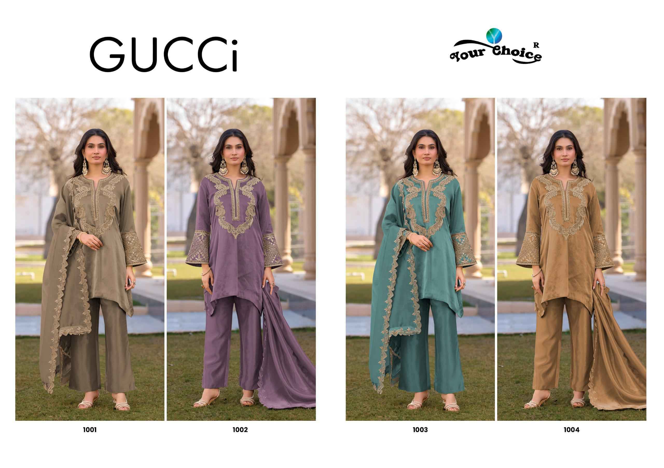 Your Choice Gucci Readymade Hiraniya Silk Dress Wholesale Rate ( 4 Pcs Catalog )