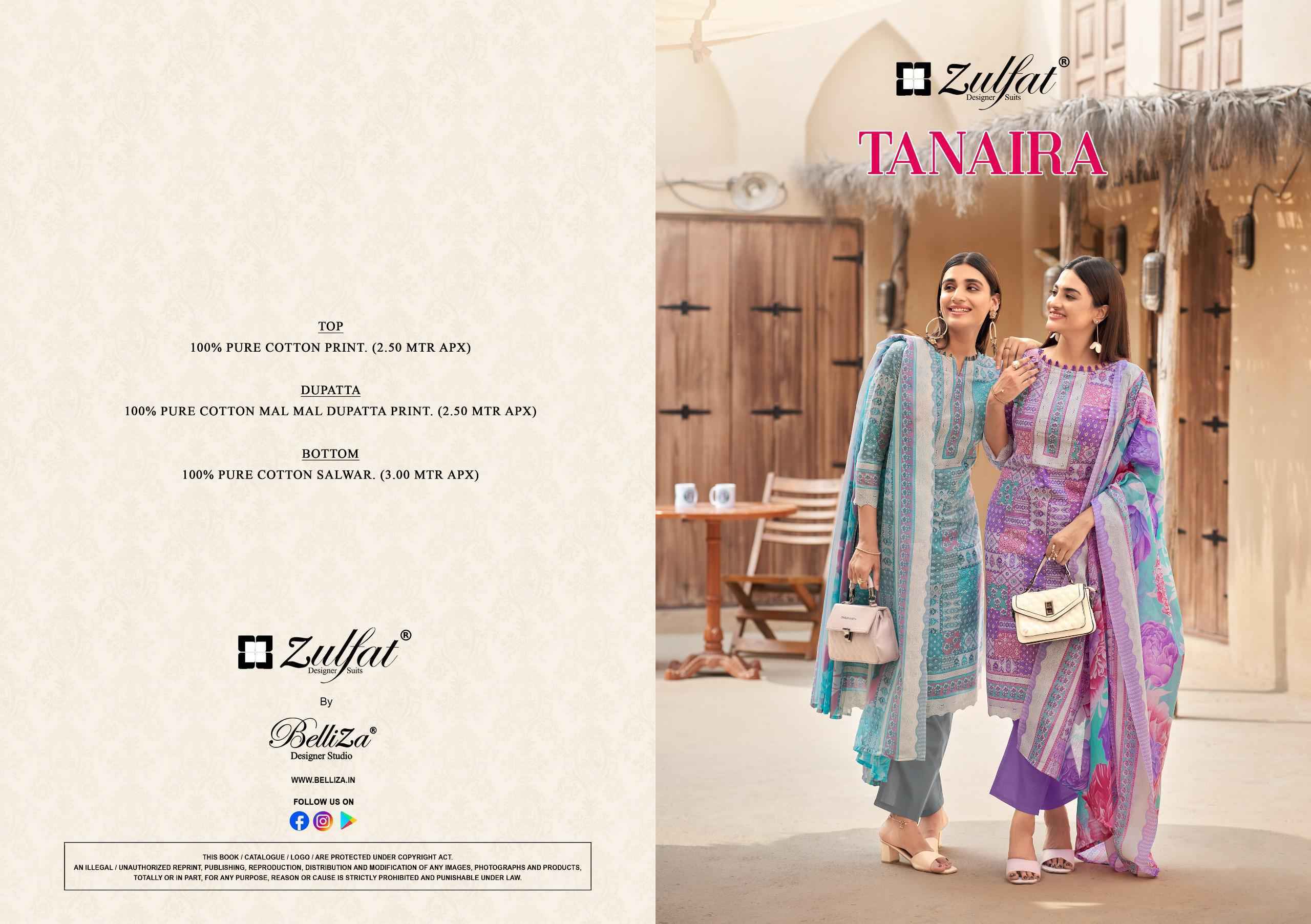 Zulfat Tanaira Cotton Dress Material Wholesale Market Surat ( 8 pcs Catalogue )