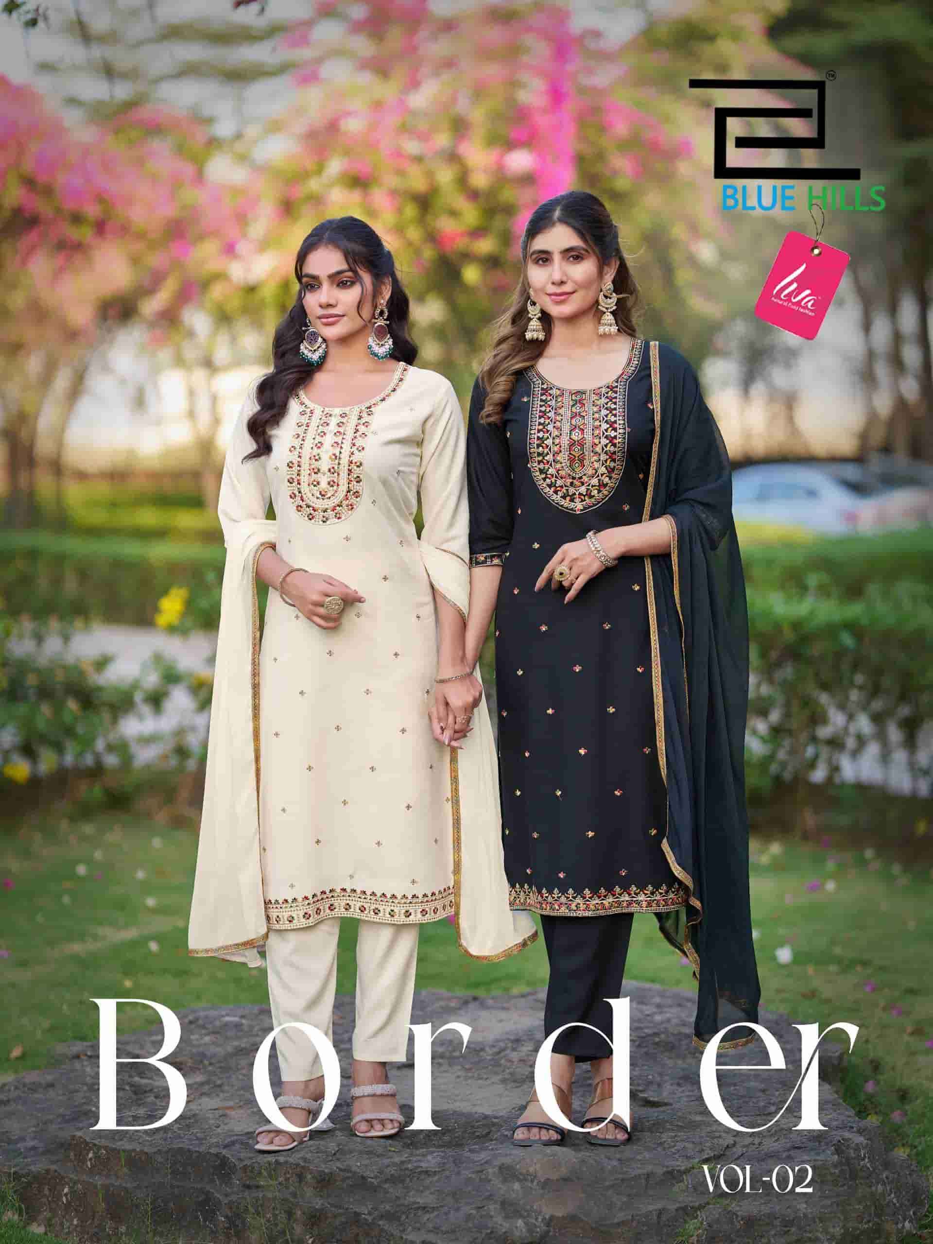 Blue Hills Border Vol 2 Premium Style Kurti Pant Dupatta Set Wholesale Rate ( 5 Pcs Catalog )