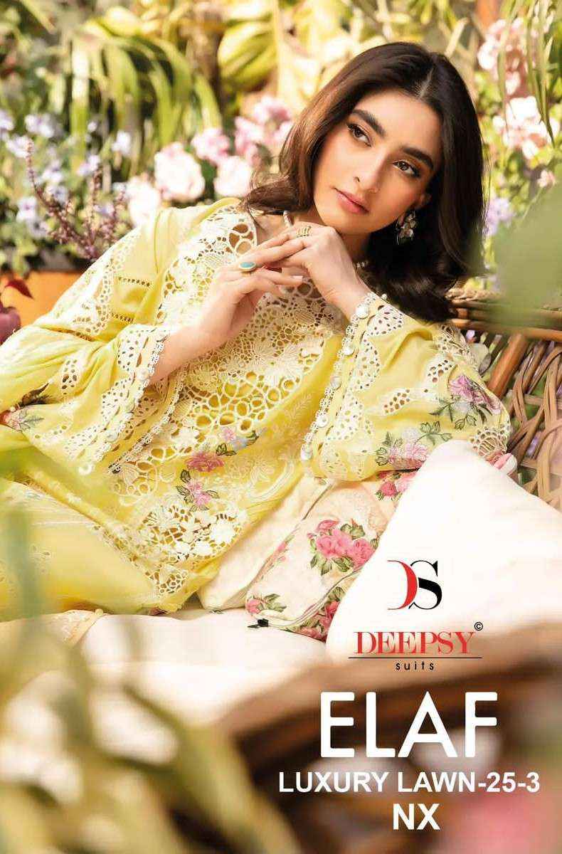 Deepsy Elaf Luxury Lawn 25 3 Nx Pure Cotton Pakistani Dress Wholesale Rate ( 4 Pcs Catalog )