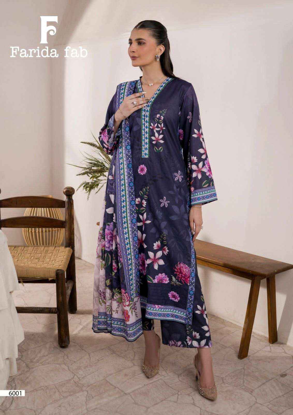 Farida Fab Ramsha Vol 6 Unstitch Pure Cotton Salwar Kameez Wholesale Rate ( 6 Pcs Catalog )