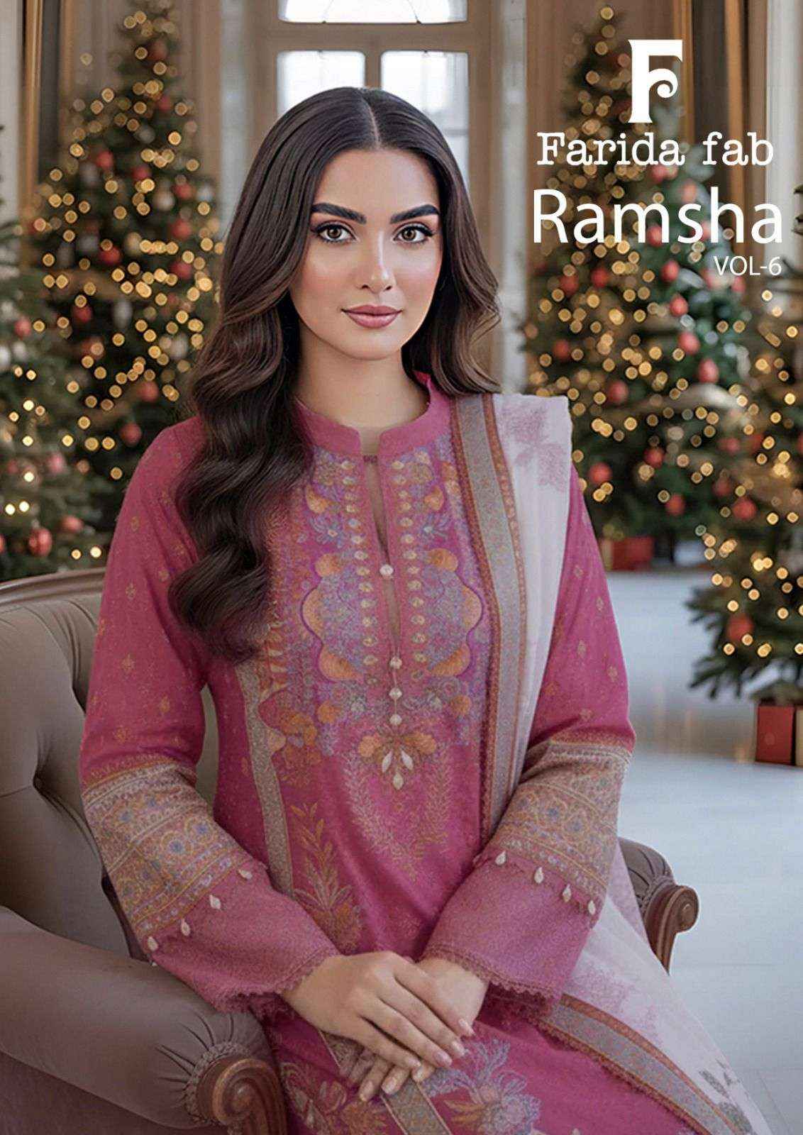 Farida Fab Ramsha Vol 6 Unstitch Pure Cotton Salwar Kameez Wholesale Rate ( 6 Pcs Catalog )
