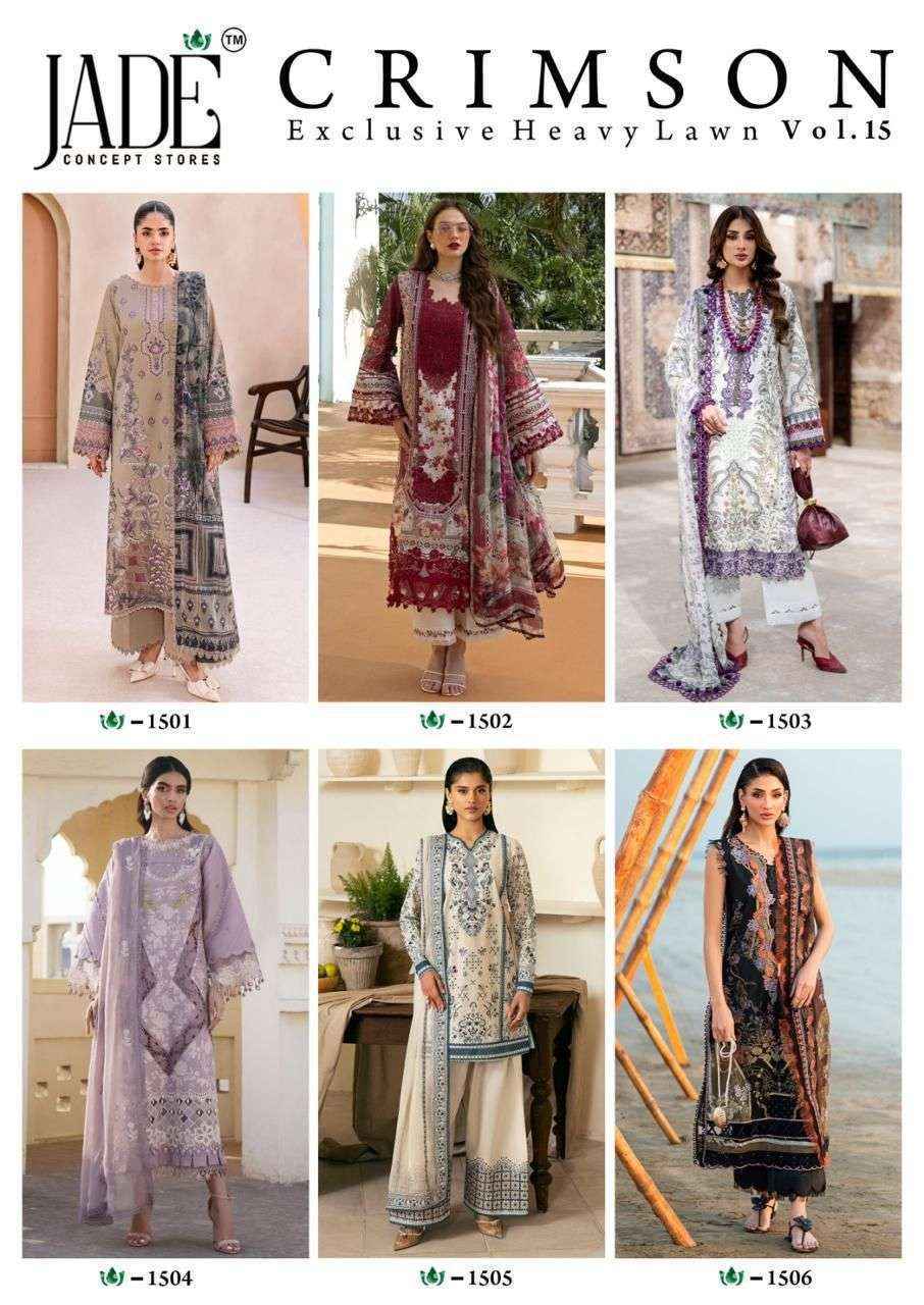 Jade Crimson Vol 15 Lawn Cotton Salwar Kameez Wholesale Rate ( 6 Pcs Catalog )