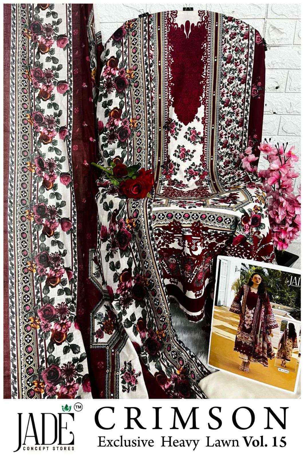 Jade Crimson Vol 15 Lawn Cotton Salwar Kameez Wholesale Rate ( 6 Pcs Catalog )