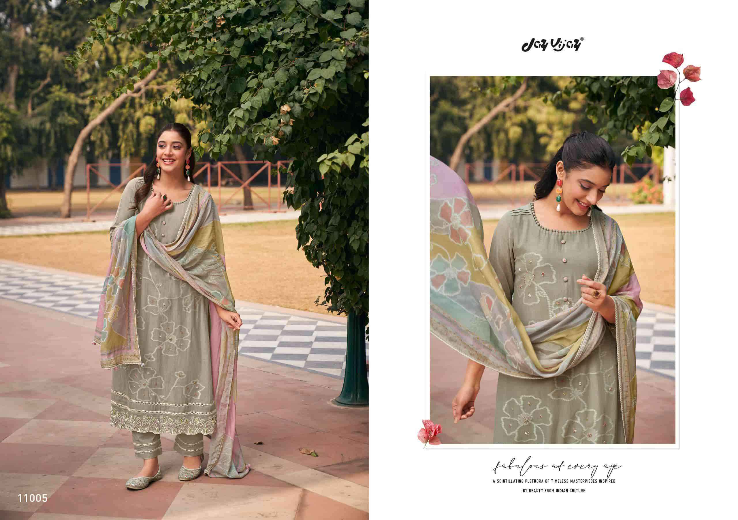 Jay Vijay Aankh Micholi Fancy Chanderi Jacquard Designer Suit Wholesale Rate ( 6 Pcs Catalog )