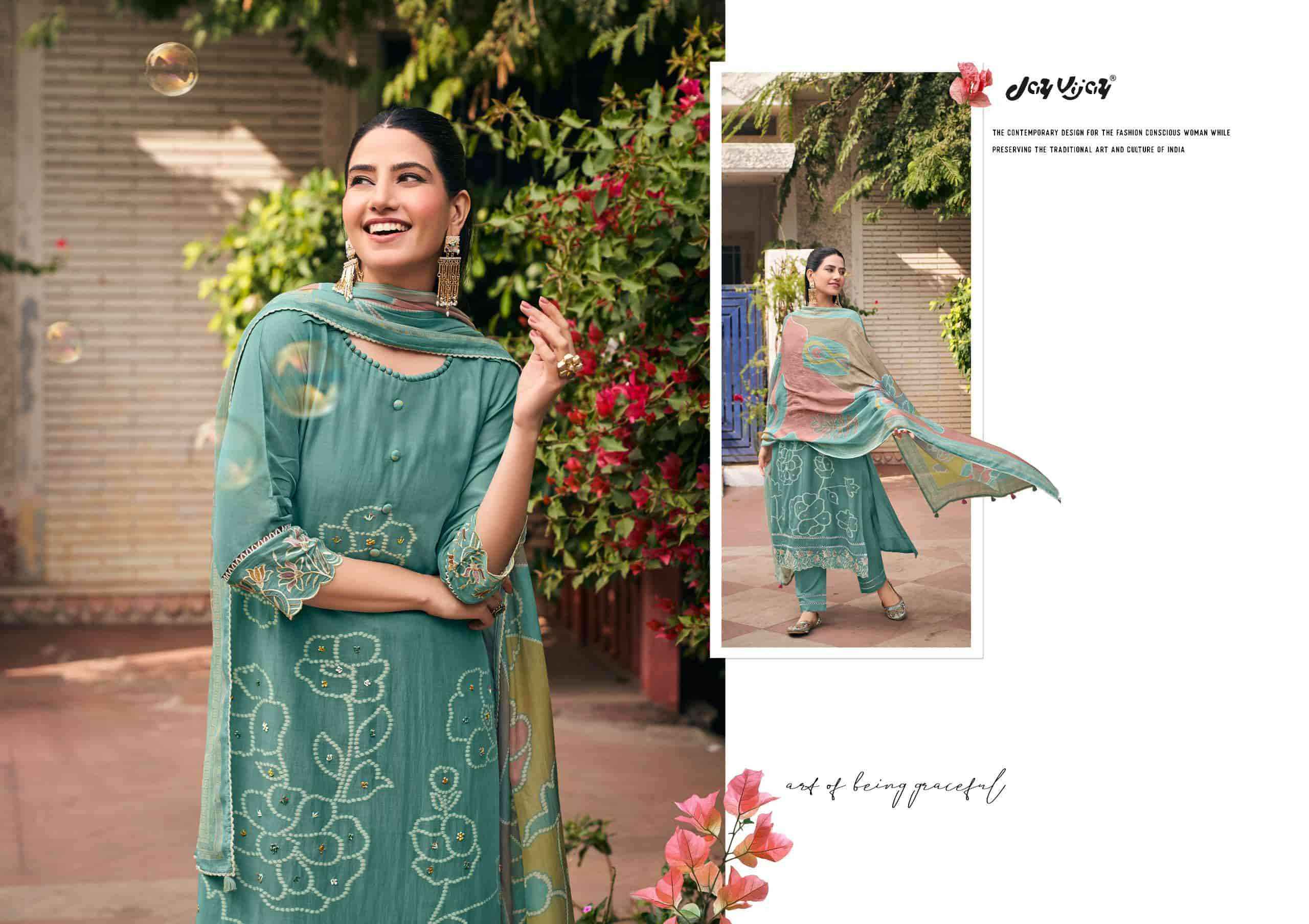Jay Vijay Aankh Micholi Fancy Chanderi Jacquard Designer Suit Wholesale Rate ( 6 Pcs Catalog )