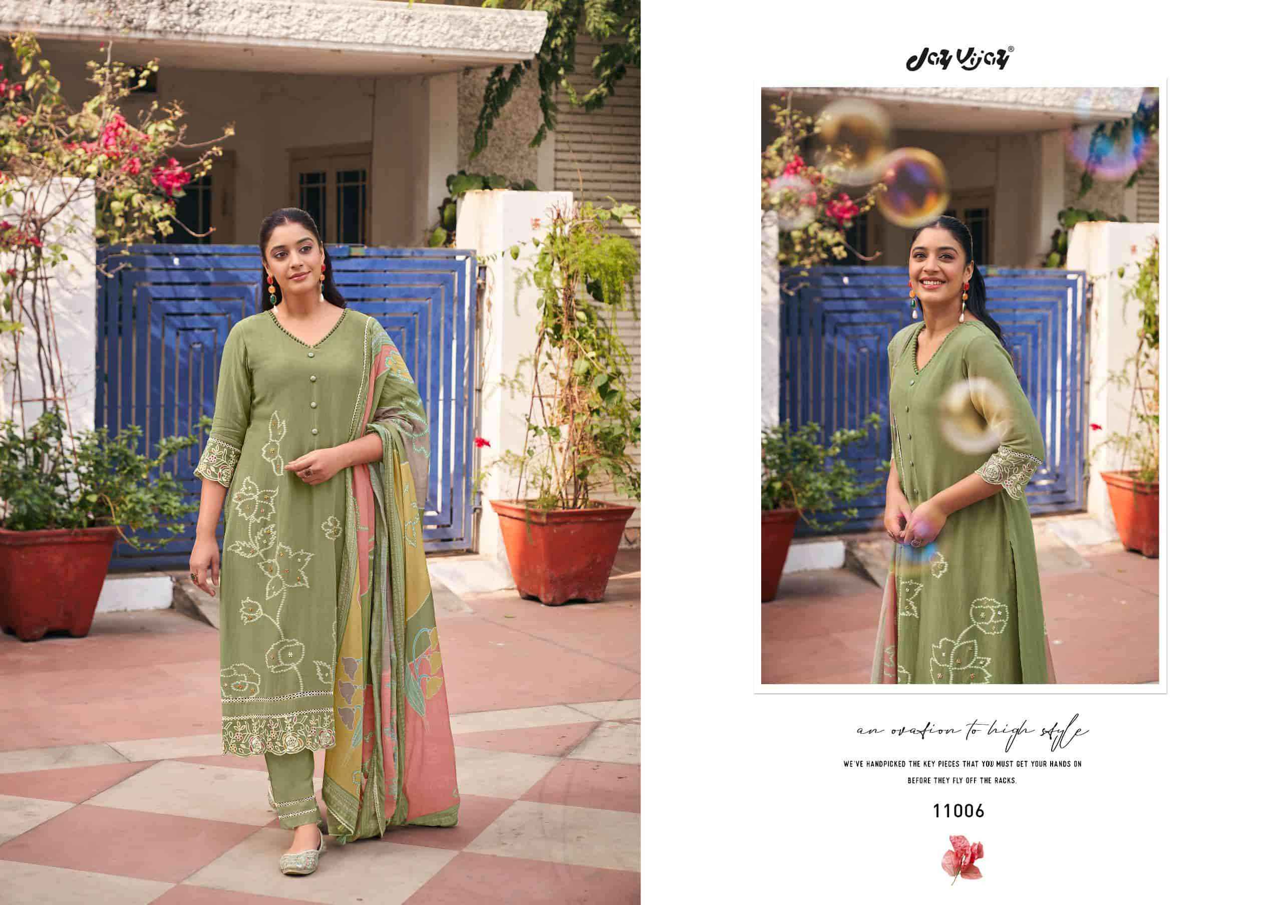 Jay Vijay Aankh Micholi Fancy Chanderi Jacquard Designer Suit Wholesale Rate ( 6 Pcs Catalog )