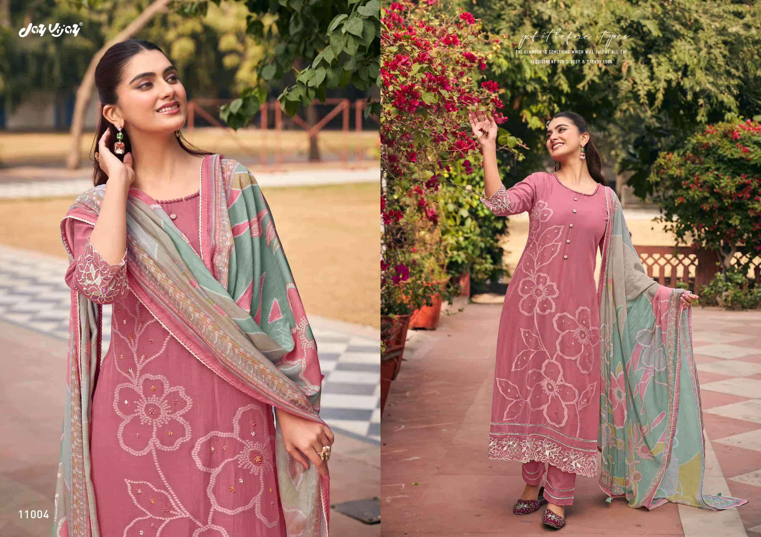 Jay Vijay Aankh Micholi Fancy Chanderi Jacquard Designer Suit Wholesale Rate ( 6 Pcs Catalog )