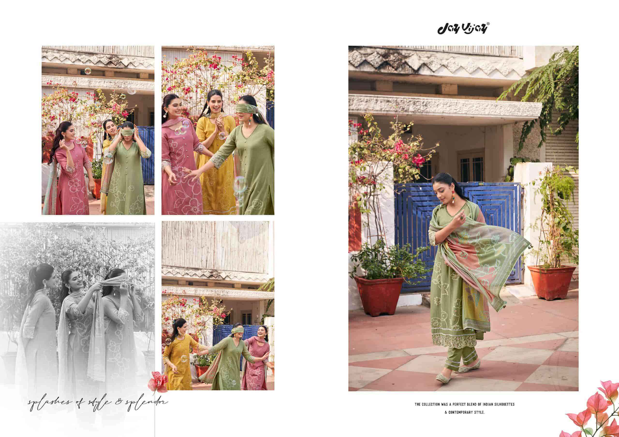 Jay Vijay Aankh Micholi Fancy Chanderi Jacquard Designer Suit Wholesale Rate ( 6 Pcs Catalog )
