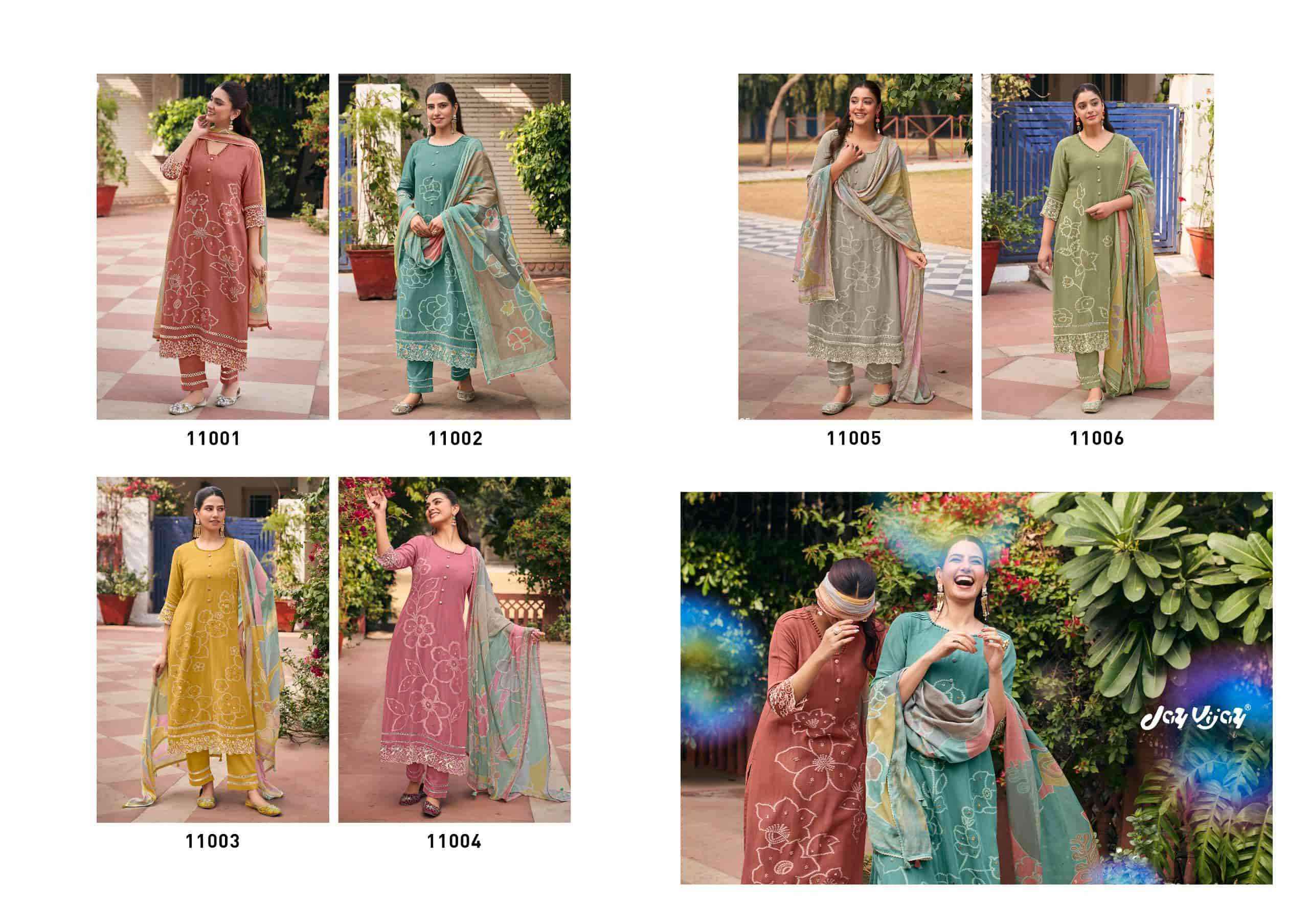 Jay Vijay Aankh Micholi Fancy Chanderi Jacquard Designer Suit Wholesale Rate ( 6 Pcs Catalog )