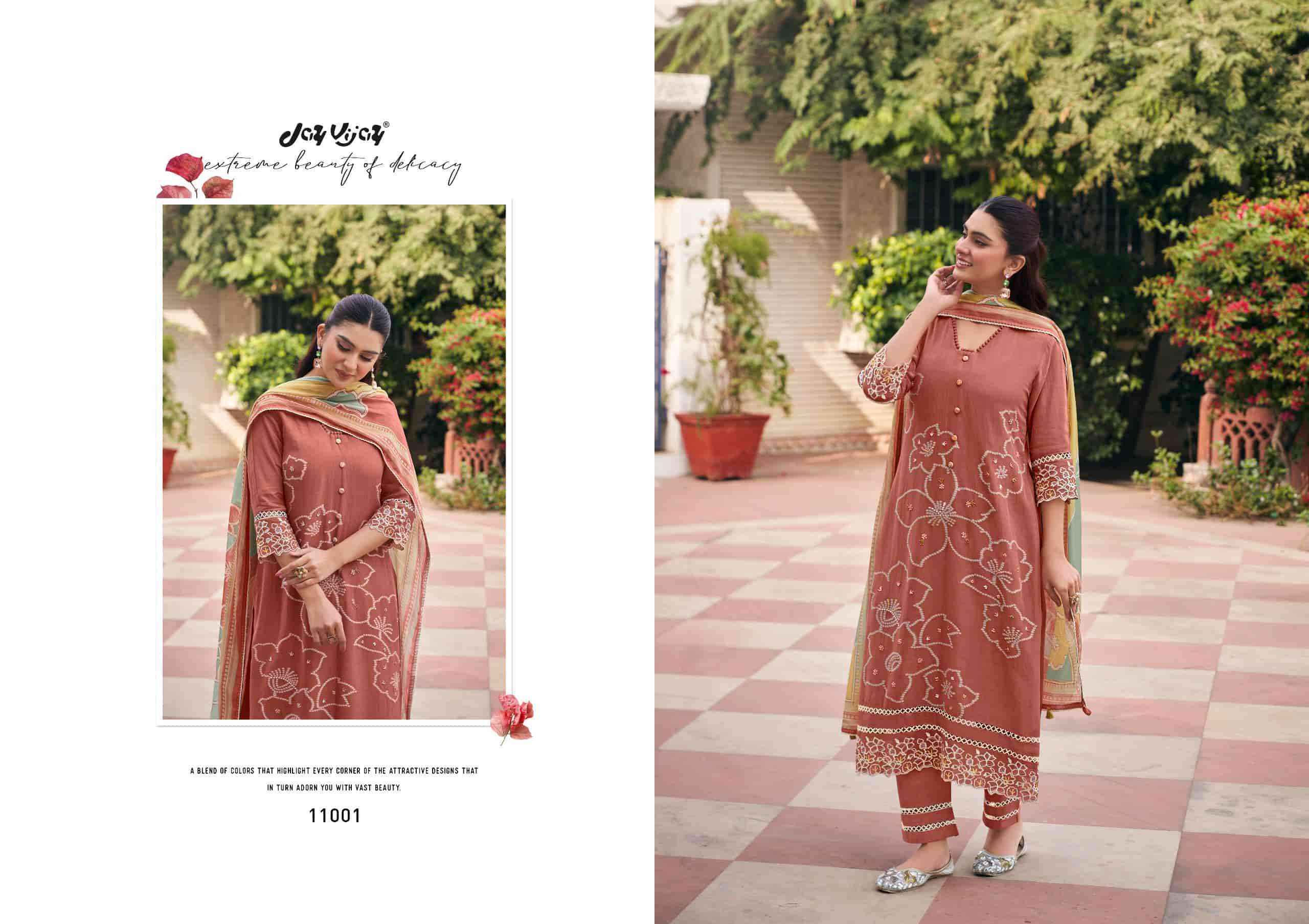 Jay Vijay Aankh Micholi Fancy Chanderi Jacquard Designer Suit Wholesale Rate ( 6 Pcs Catalog )