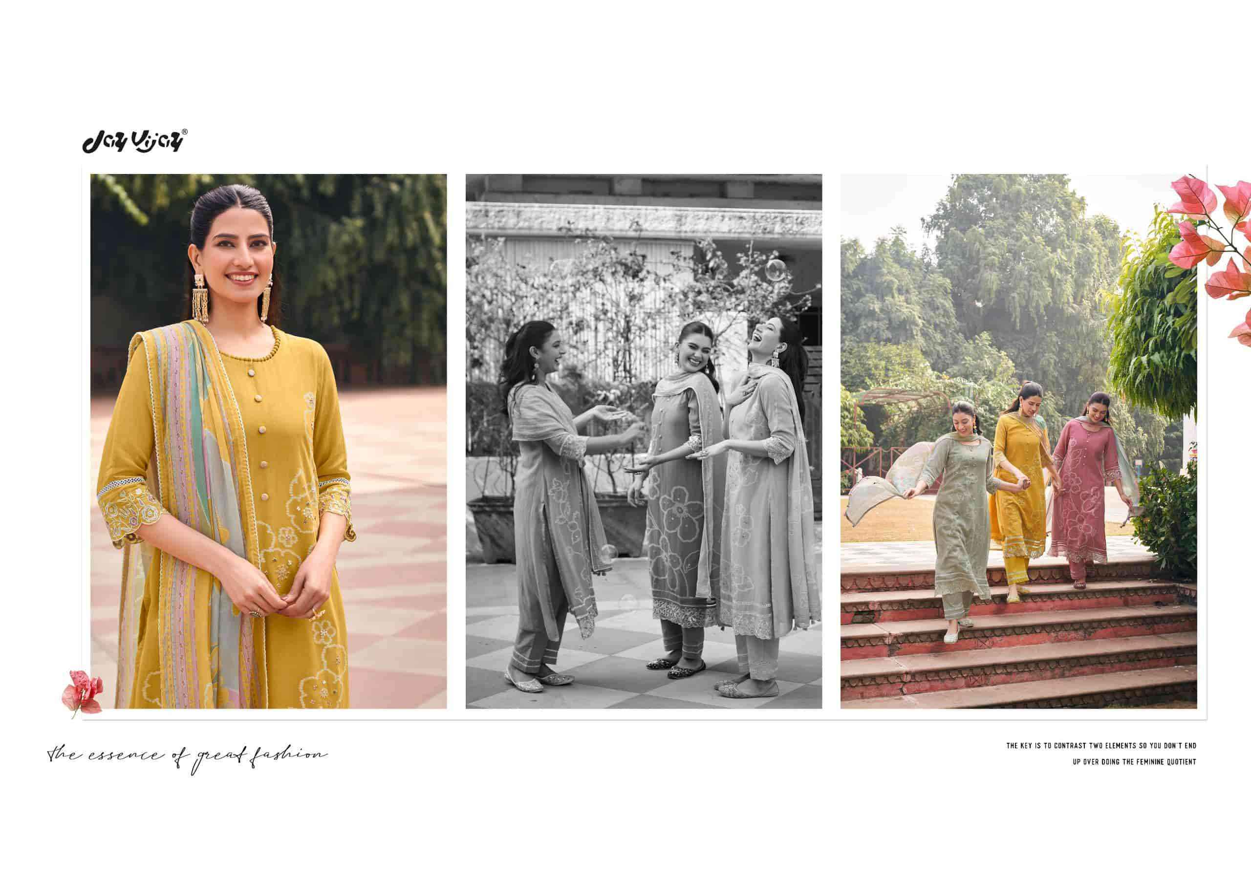 Jay Vijay Aankh Micholi Fancy Chanderi Jacquard Designer Suit Wholesale Rate ( 6 Pcs Catalog )