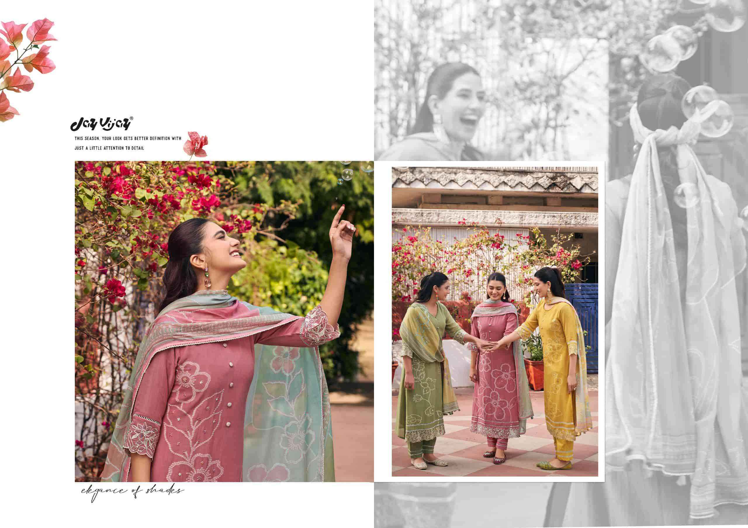 Jay Vijay Aankh Micholi Fancy Chanderi Jacquard Designer Suit Wholesale Rate ( 6 Pcs Catalog )