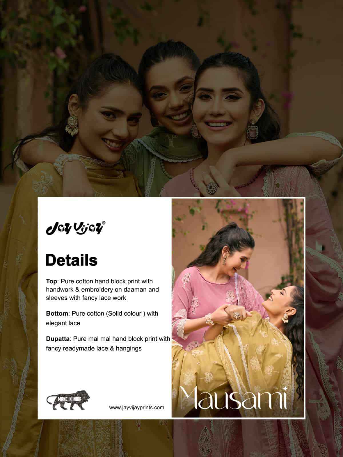 Jay Vijay Mausami Pure Cotton Premium Designs Salwar Kameez Wholesale Rate ( 6 Pcs Catalog )