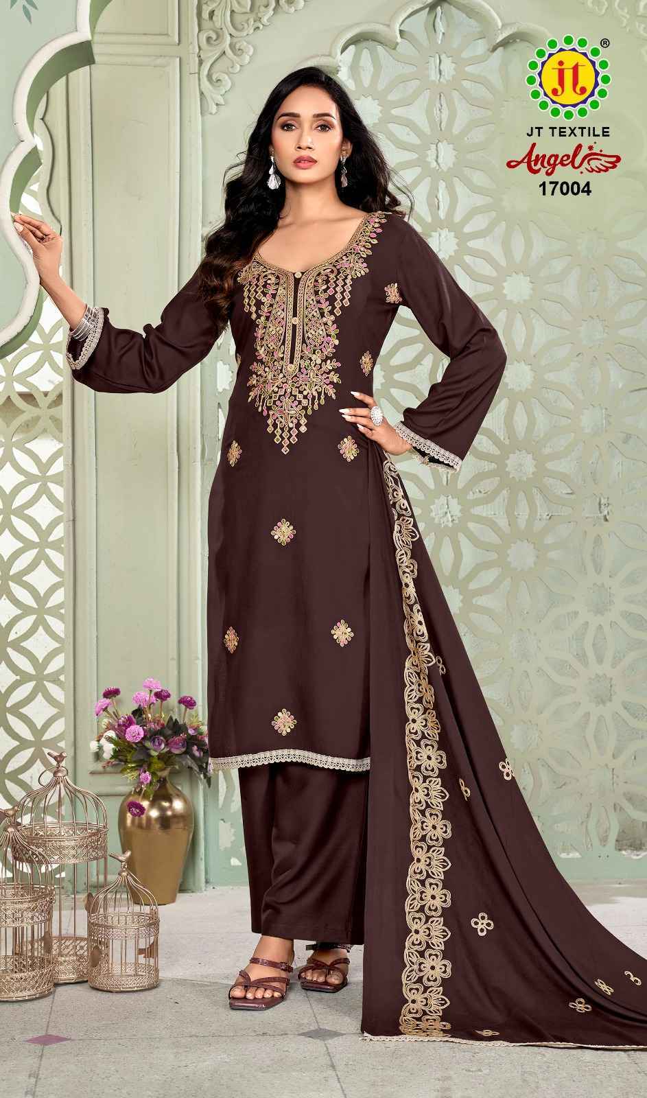 Jt Angel Vol 17 Rayon Salwar Kameez Wholesale Rate ( 5 Pcs Catalog )