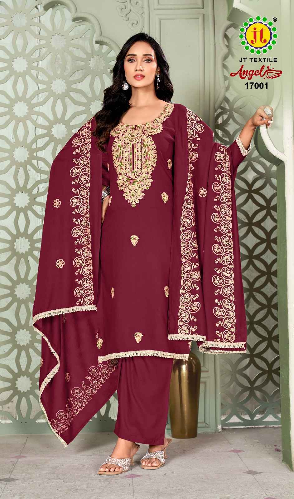 Jt Angel Vol 17 Rayon Salwar Kameez Wholesale Rate ( 5 Pcs Catalog )