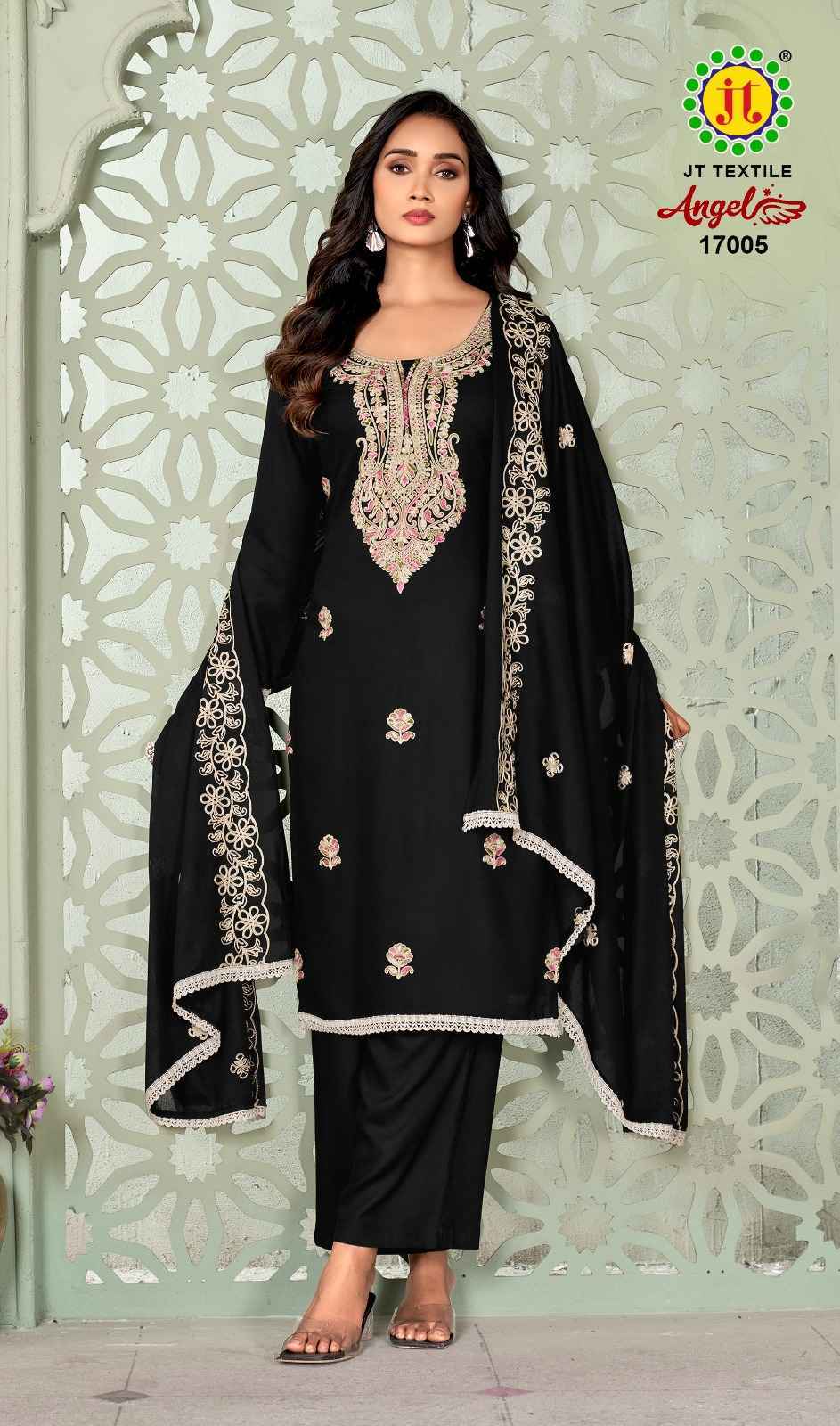 Jt Angel Vol 17 Rayon Salwar Kameez Wholesale Rate ( 5 Pcs Catalog )