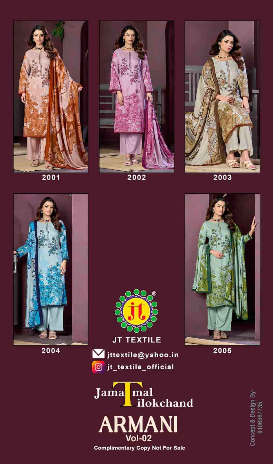 Jt Armani Vol 2 Fancy Rayon Salwar Kameez Wholesale Rate ( 5 Pcs Catalog )