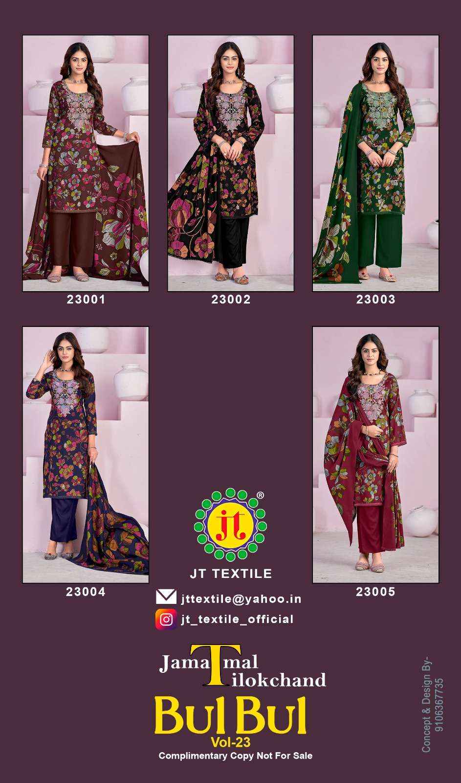 Jt Bulbul Vol 23 Rayon Dress Material Wholesale Price ( 5 Pcs Catalogue )