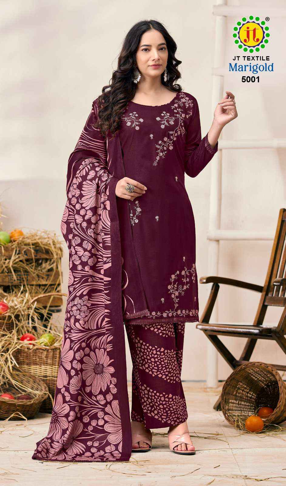 Jt Marigold Vol 5 Unstitch Fancy Ladies Dress Wholesale Rate ( 5 Pcs Catalog )