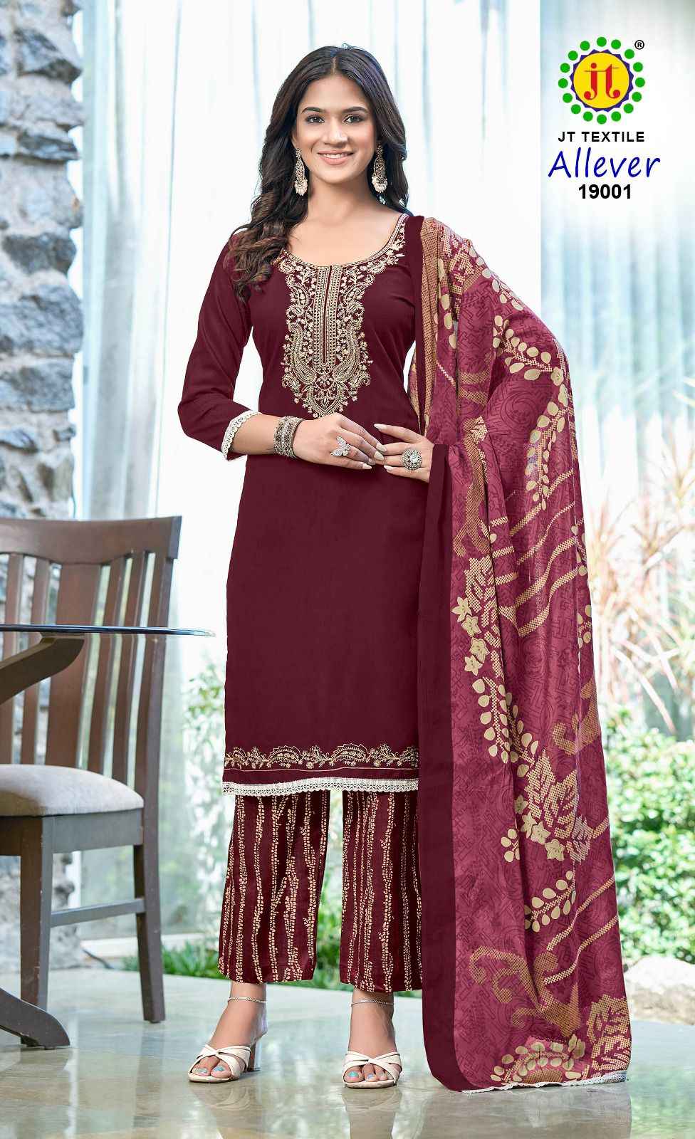 JT TEXTILE ALLEVER VOL 19 RAYON DRESS MATERIAL SURAT WHOLESALER ( 5 PCS CATALOGUE )