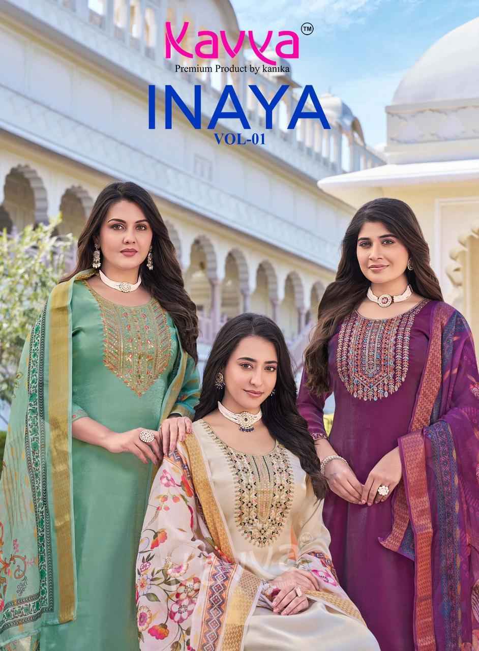 Kavya Inaya Vol 1 Roman Glass Silk Kurti Combo Set Wholesale Rate ( 10 Pcs Catalog )