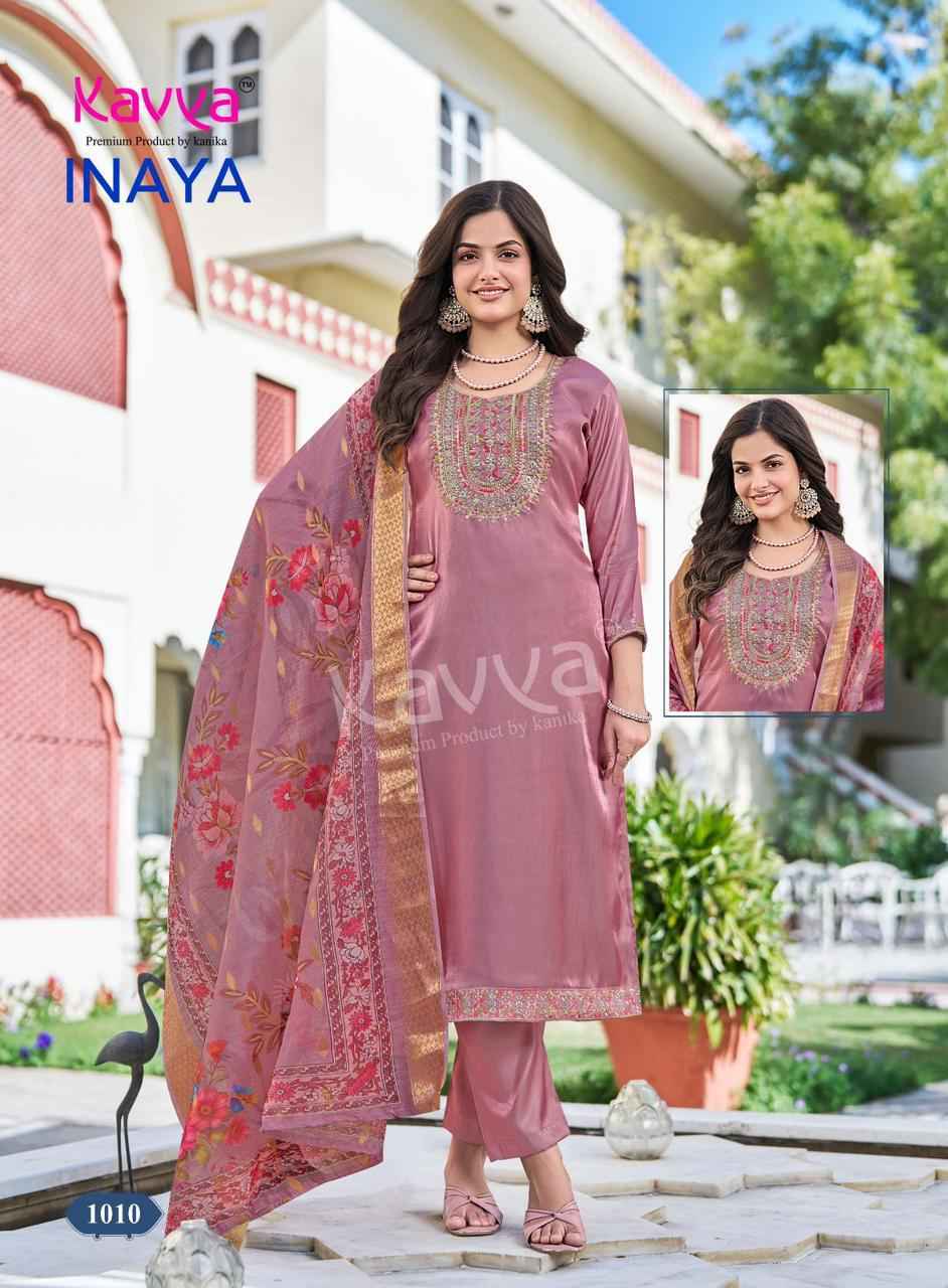 Kavya Inaya Vol 1 Roman Glass Silk Kurti Combo Set Wholesale Rate ( 10 Pcs Catalog )