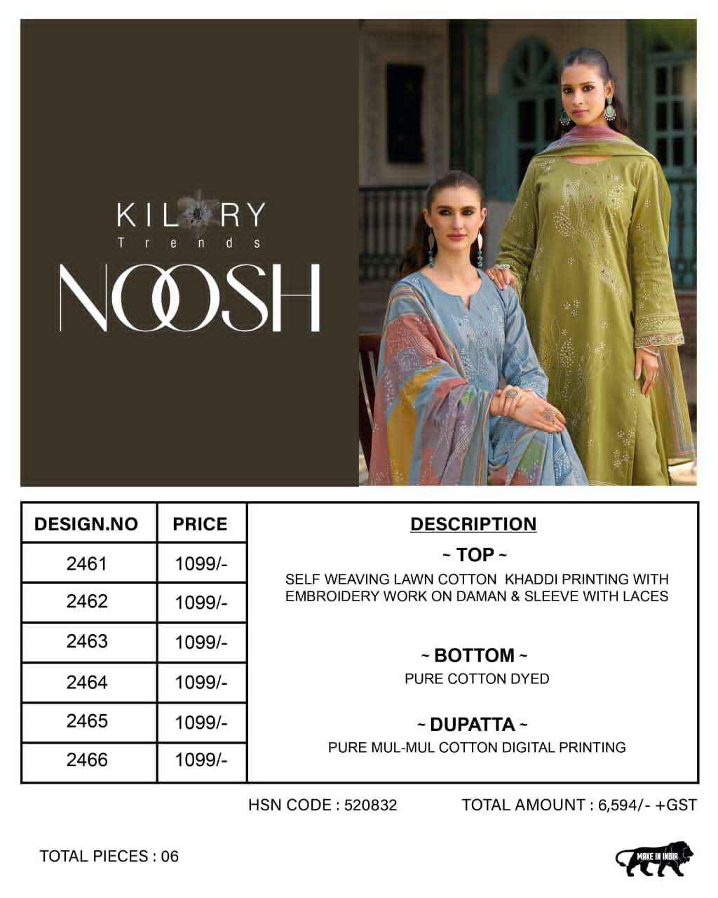Kilory Trends Noosh Lawn cotton Dress Material Wholesale Price ( 6 Pcs Catalogue )