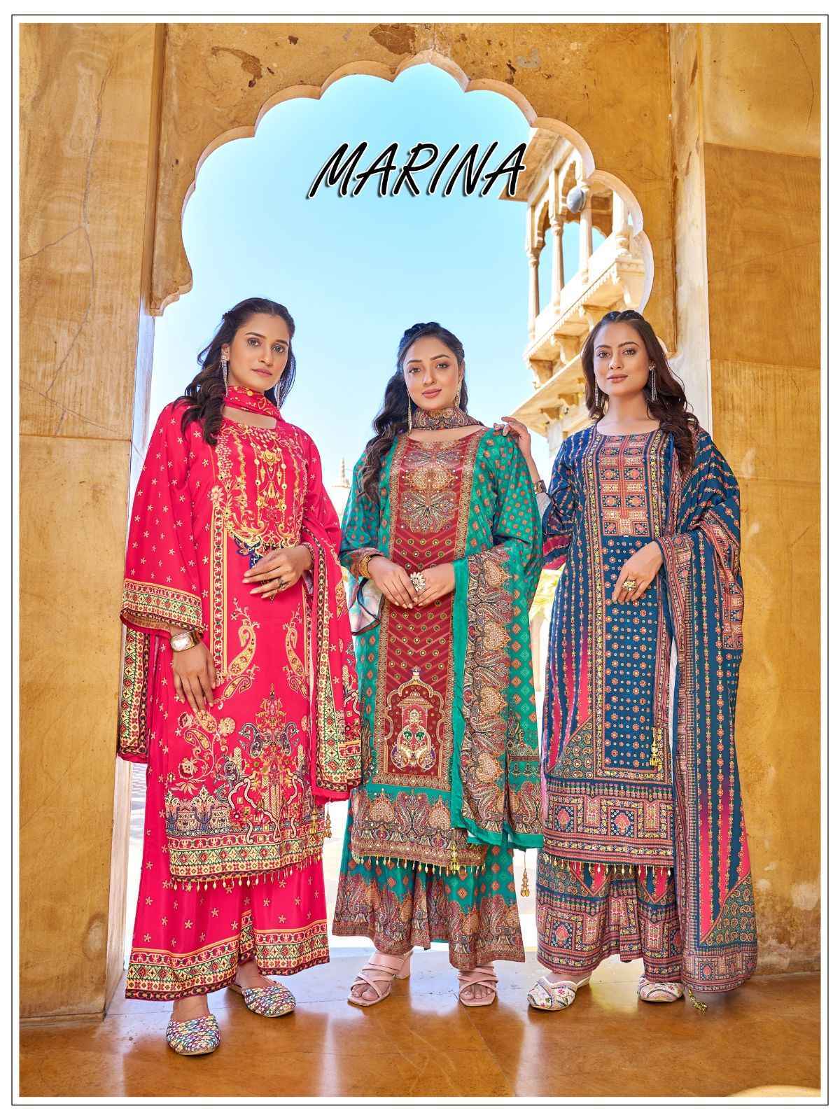 Marina Readymade Crape Silk Dress Wholesale Rate ( 6 Pcs Catalog )