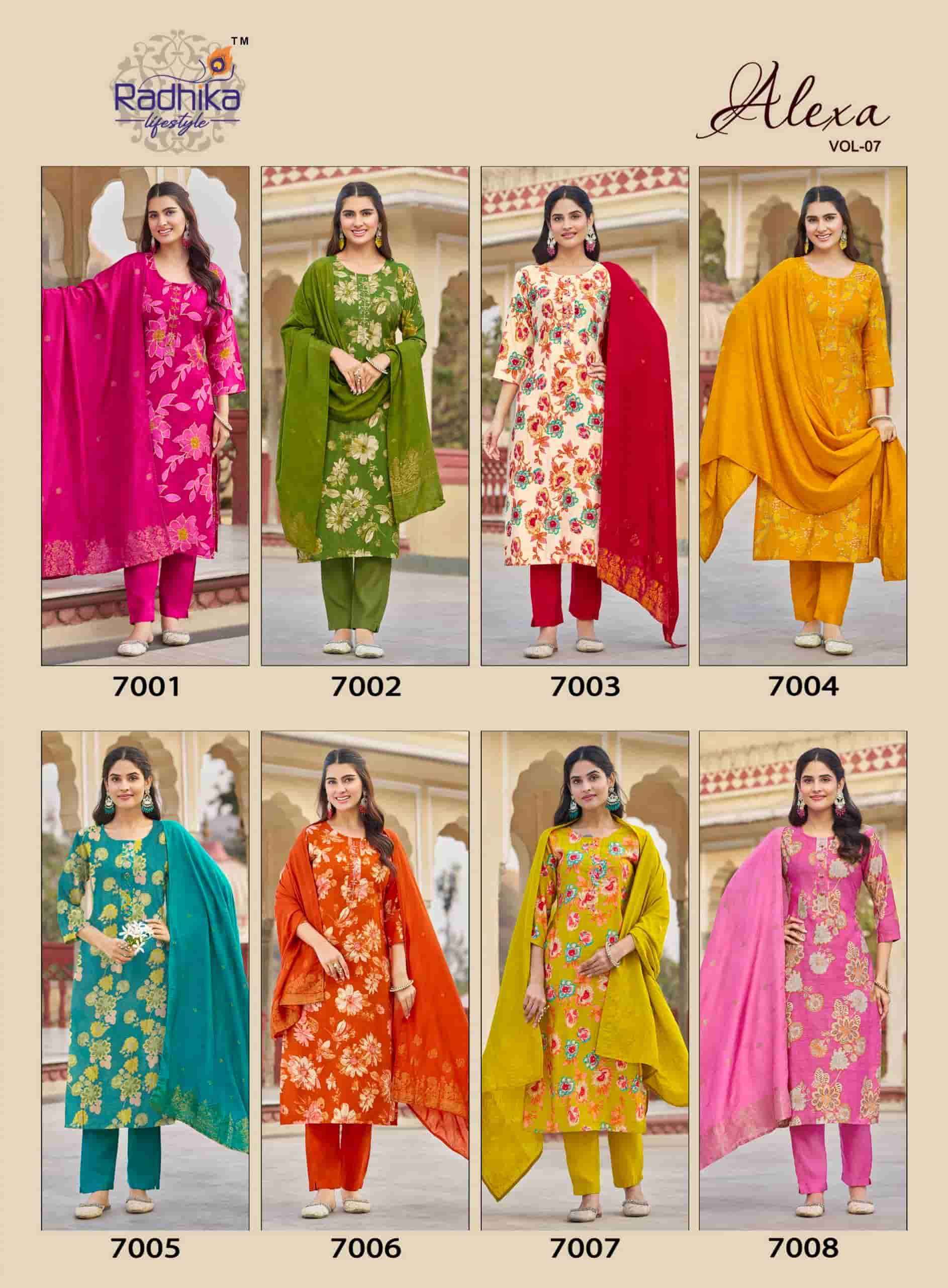 Radhika Lifestyle Alexa Vol 7 Premium Top Bottom Dupatta Set Wholesale Rate ( 8 Pcs Catalog )