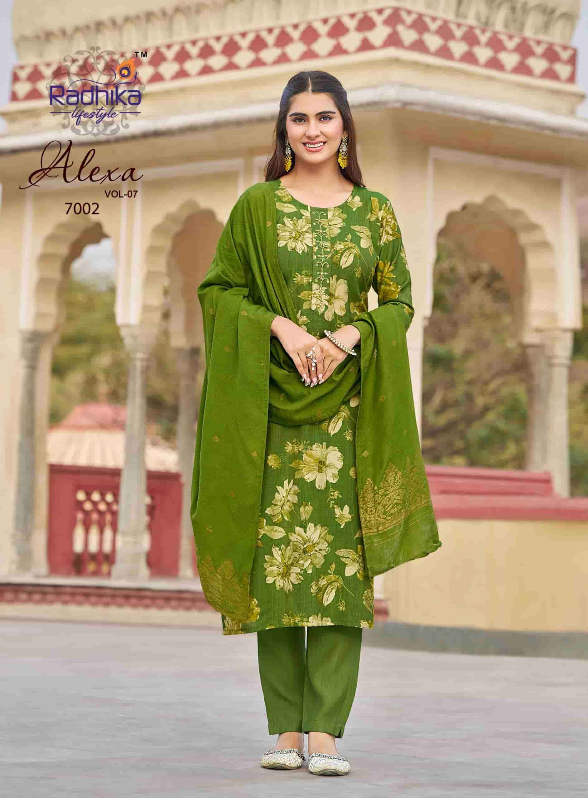 Radhika Lifestyle Alexa Vol 7 Premium Top Bottom Dupatta Set Wholesale Rate ( 8 Pcs Catalog )