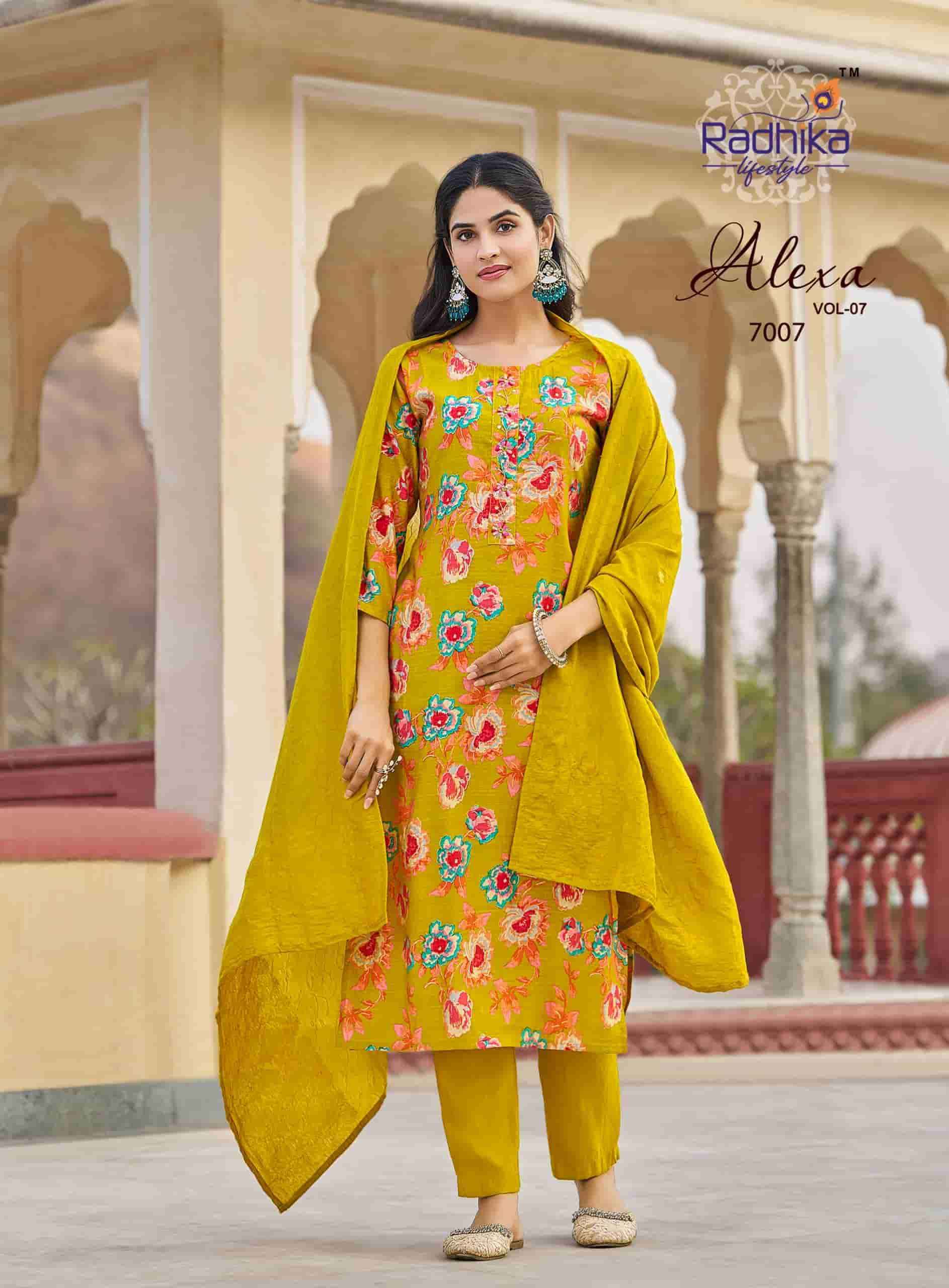 Radhika Lifestyle Alexa Vol 7 Premium Top Bottom Dupatta Set Wholesale Rate ( 8 Pcs Catalog )