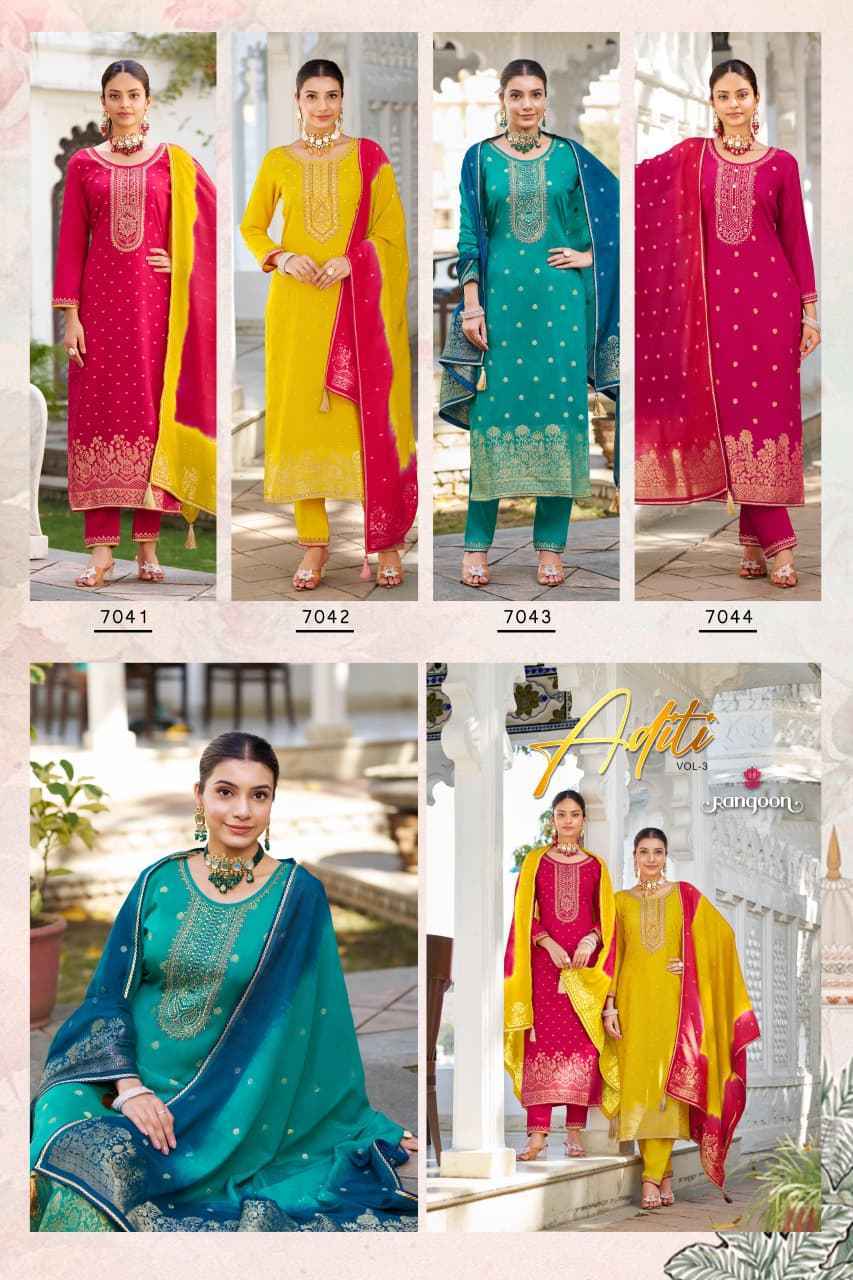 Rangoon Aditi Vol 3 Viscose Jecaurd Readymade Suits Wholesale Price ( 6 pcs Catalogue )