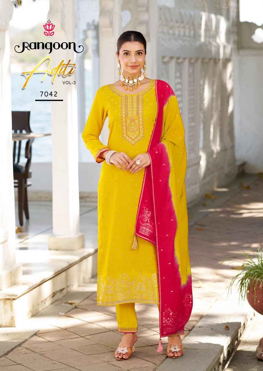 Rangoon Aditi Vol 3 Viscose Jecaurd Readymade Suits Wholesale Price ( 6 pcs Catalogue )