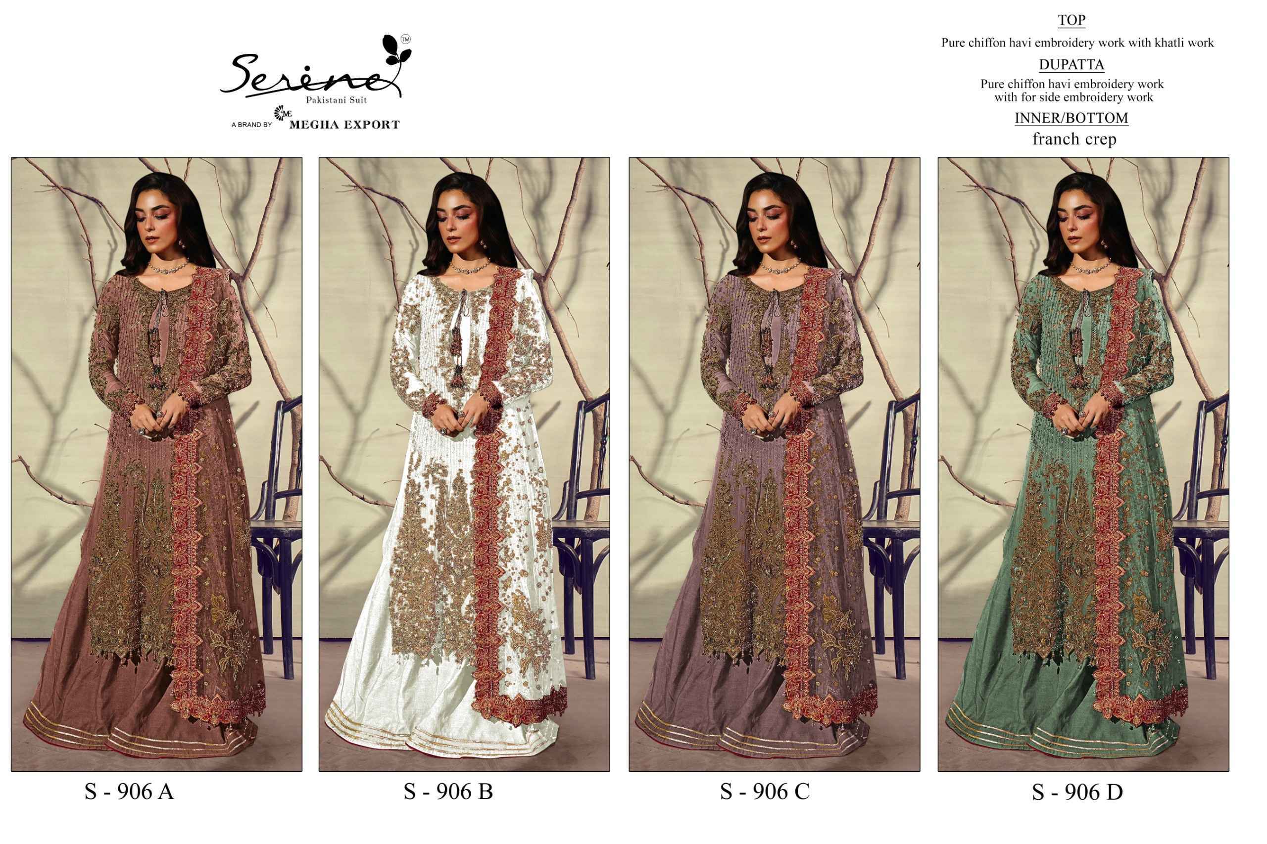 Serine D No S-906 Silk Salwar Kameez Wholesale Rate ( 4 Pcs Catalog )