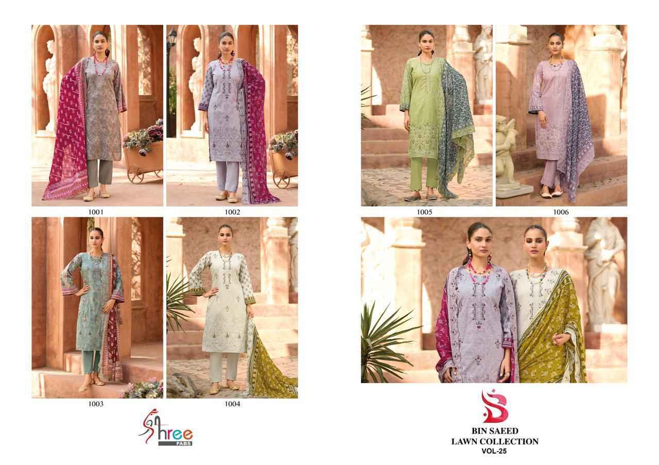 Shree Fabs Bin Saeed Lawn Collection Vol 25 Cotton Salwar Kameez Wholesale Rate ( 6 Pcs Catalog )