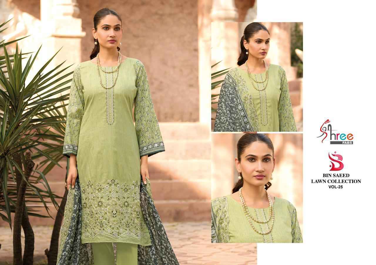 Shree Fabs Bin Saeed Lawn Collection Vol 25 Cotton Salwar Kameez Wholesale Rate ( 6 Pcs Catalog )