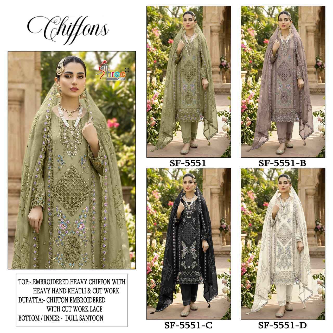 Shree Fabs D No SF 5551 Chiffon Salwar Kameez Wholesale Rate ( 4 Pcs Catalog )