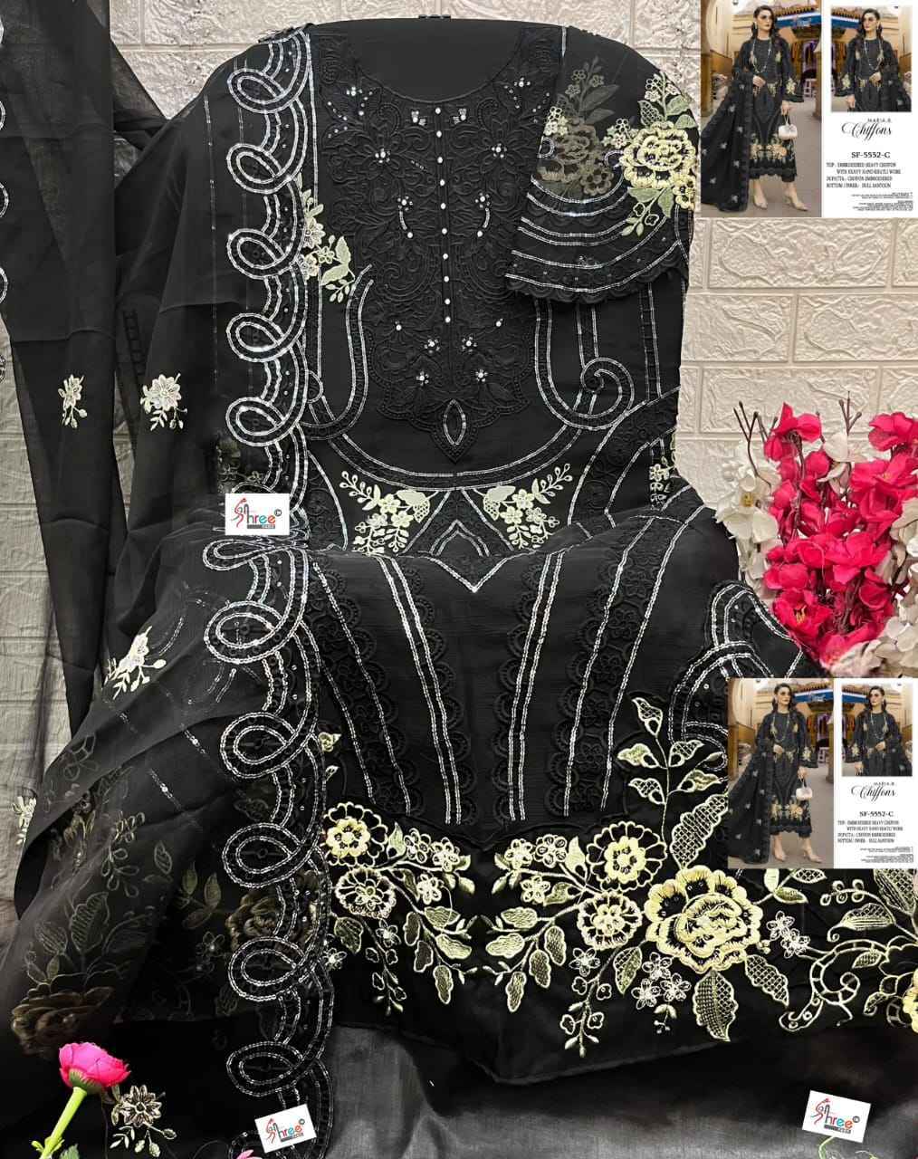 Shree Fabs D No SF 5552 Chiffon Salwar Kameez Wholesale Rate ( 4 Pcs Catalog )